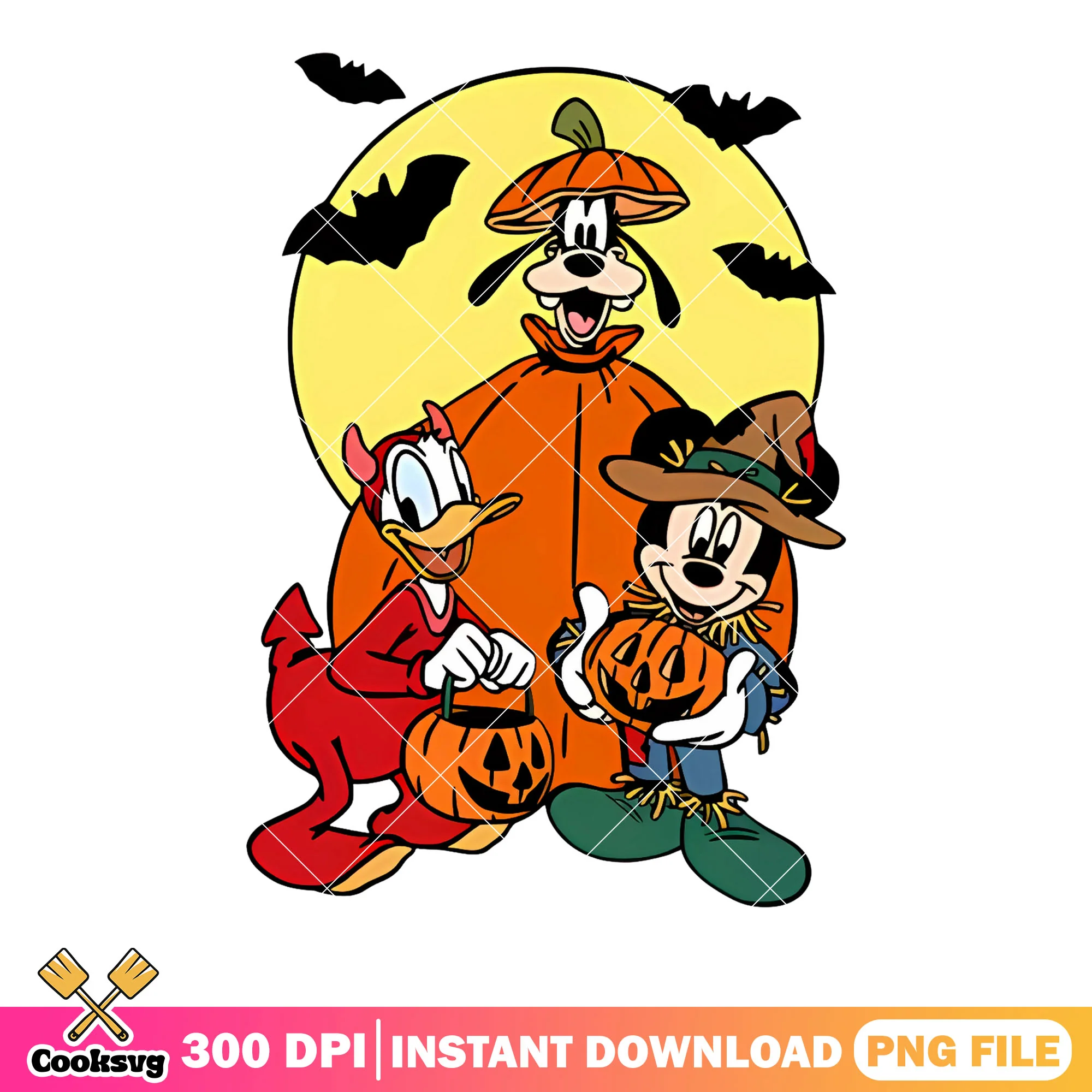 Trio costume disney png, full moon night png, disney halloween png