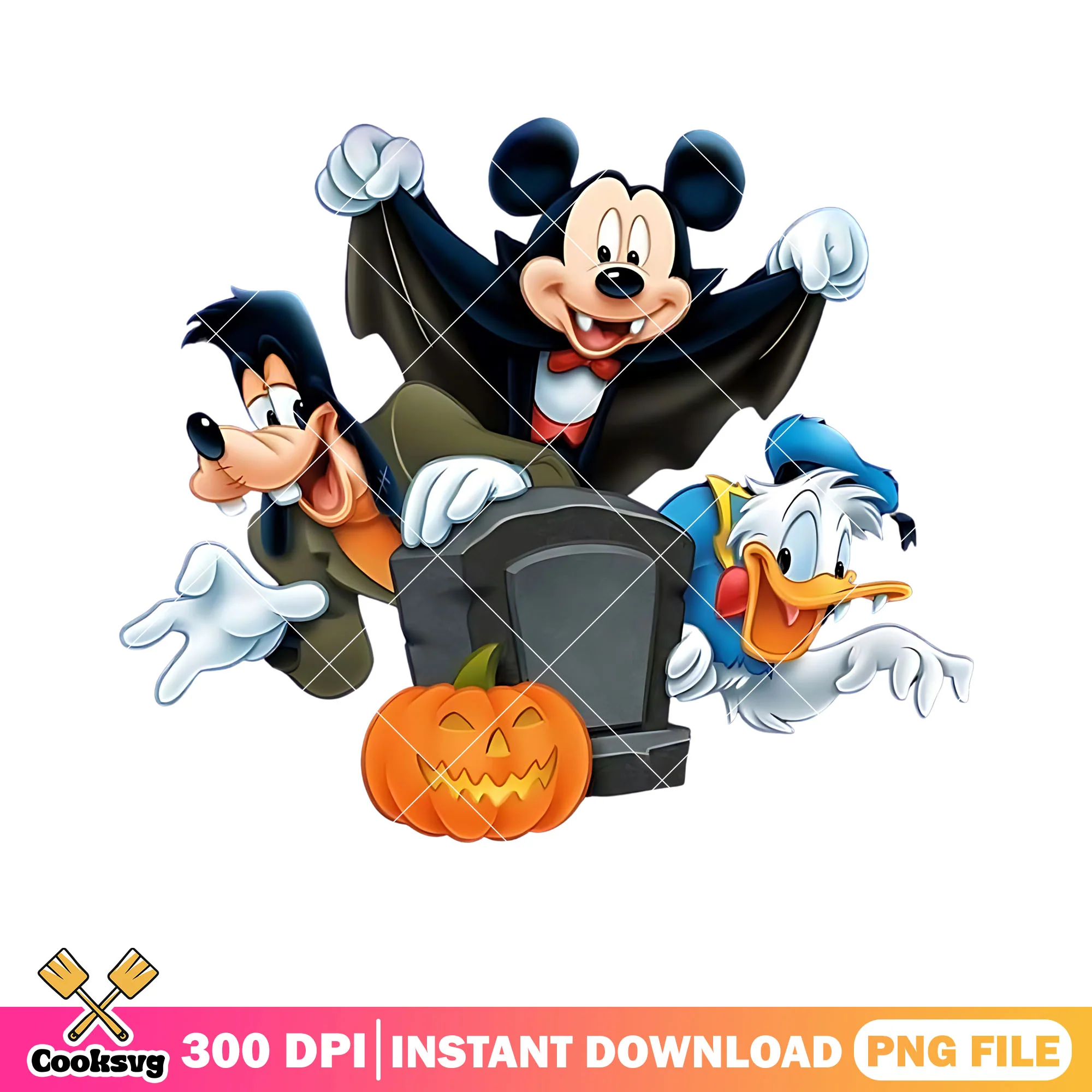 Trio disney character png, jack o lantern png, disney character png