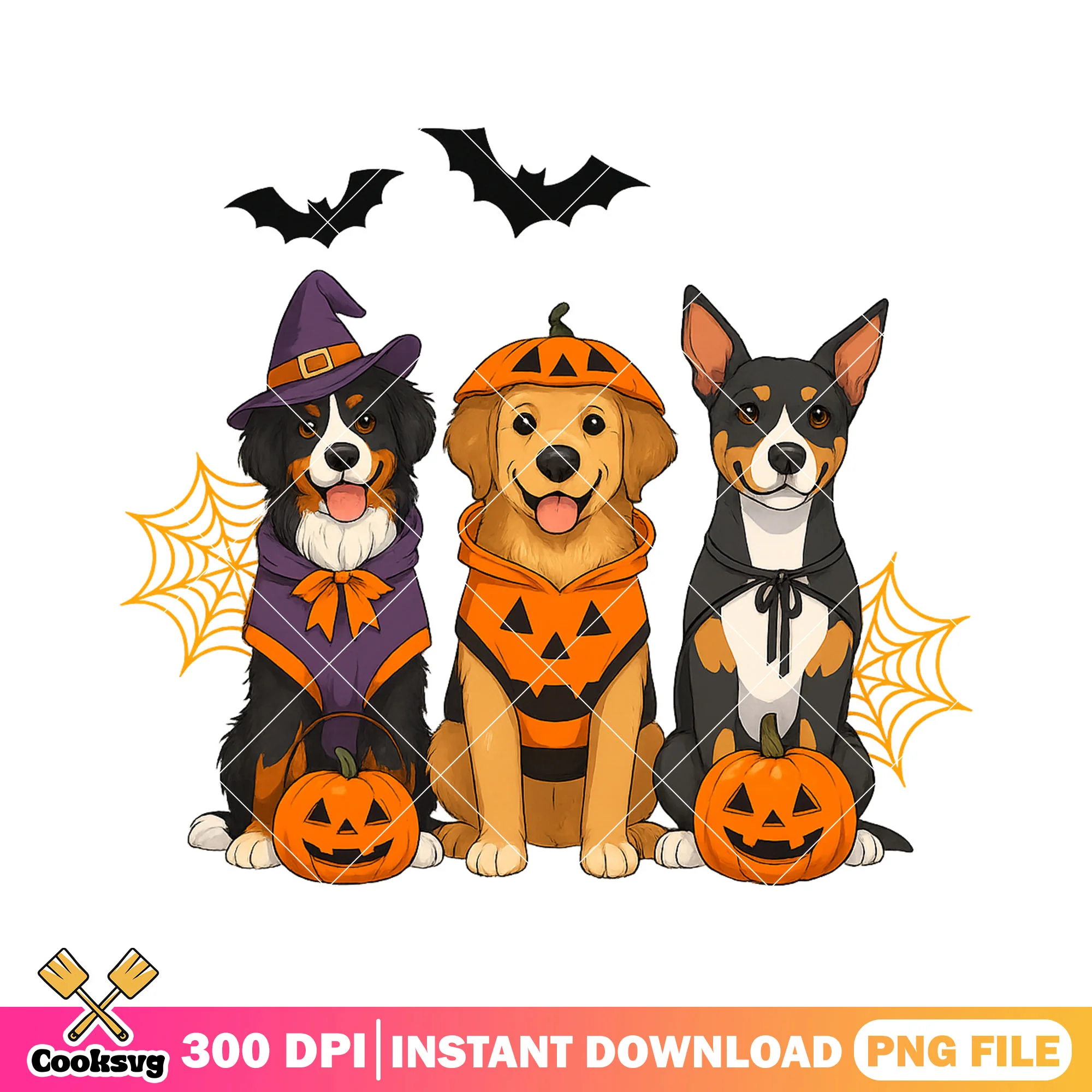 Trio dog and scary bats png, wicker pumpkin png, scary halloween night png
