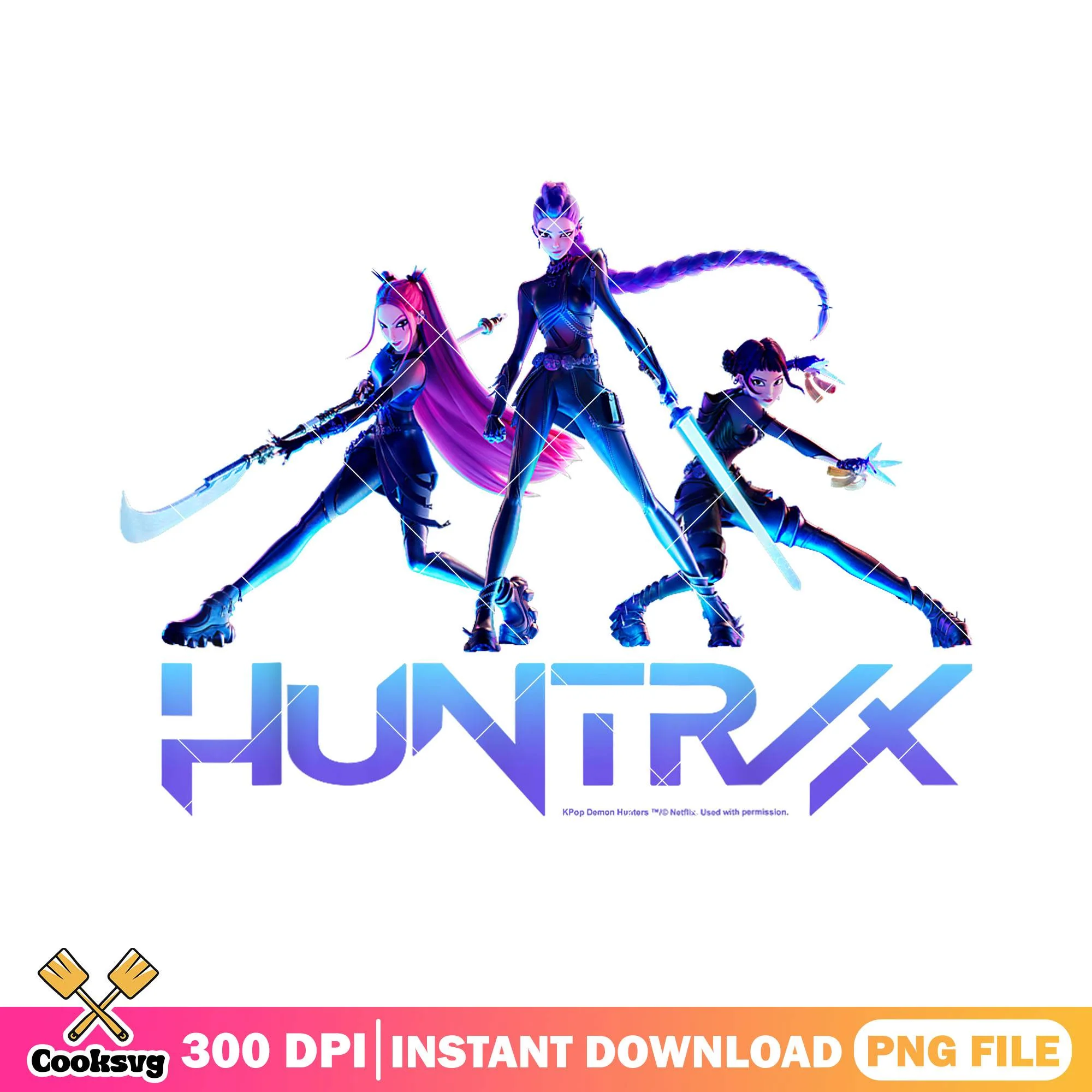 Trio hunters girl pose png, huntrix logo png, kpop hunters png