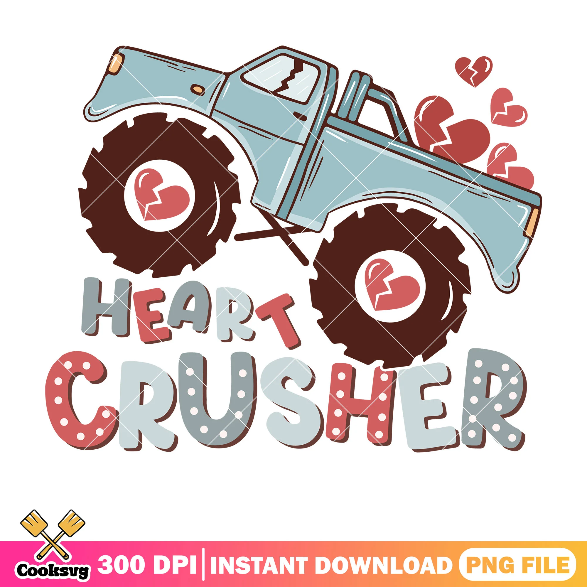 Truck valentine heart crusher png, truck valentine png, love valentine png