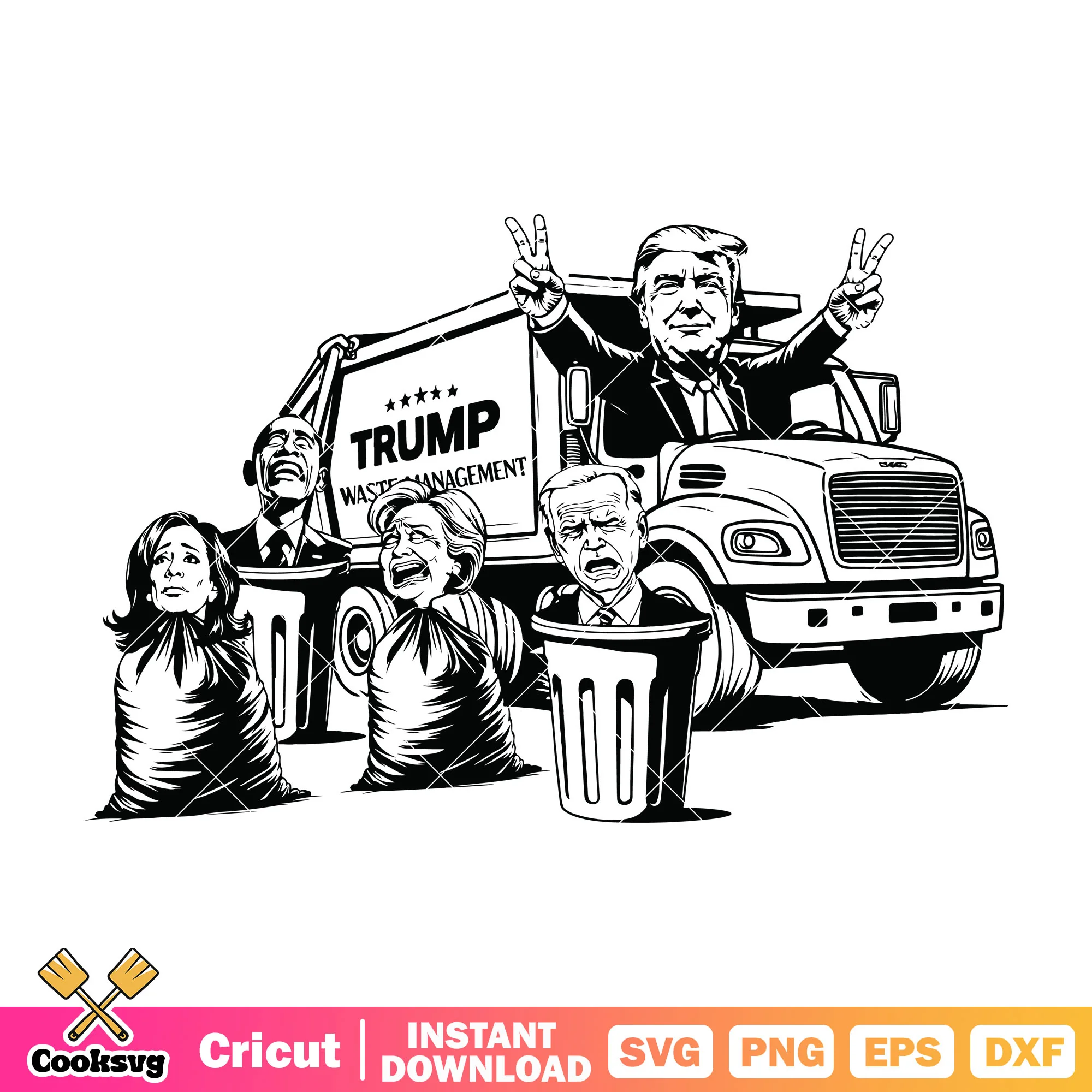 Trump in Garbage Truck svg design, trump memes svg, president trump svg