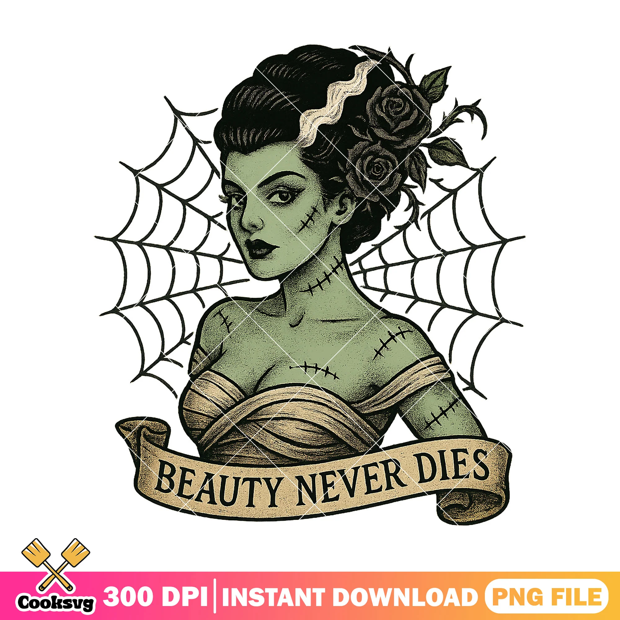 Twisted beauty monster png, halloween fashion png, happy halloween png