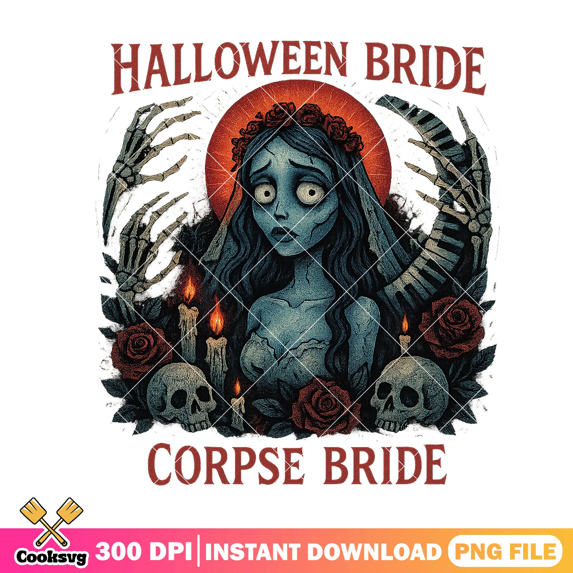 Undead bride art png, halloween art png, happy halloween png