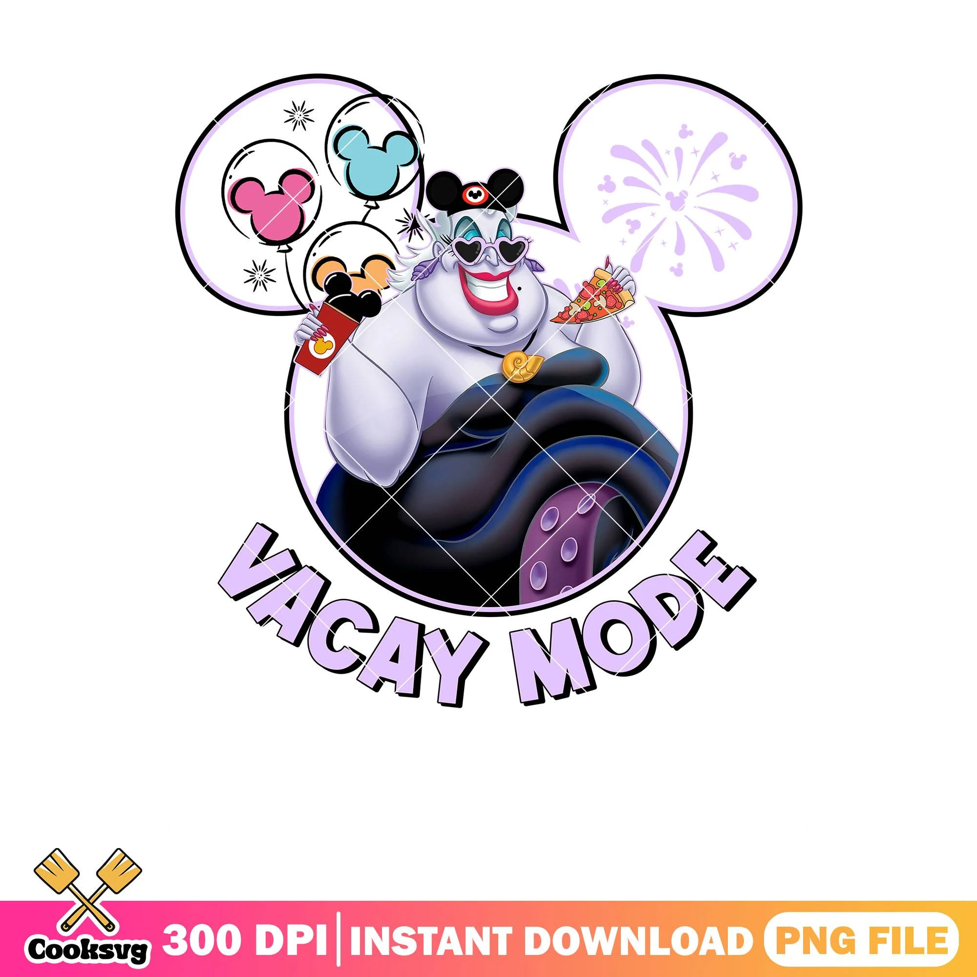 Vacay mode ursula png, disney villain png, disney vacation png