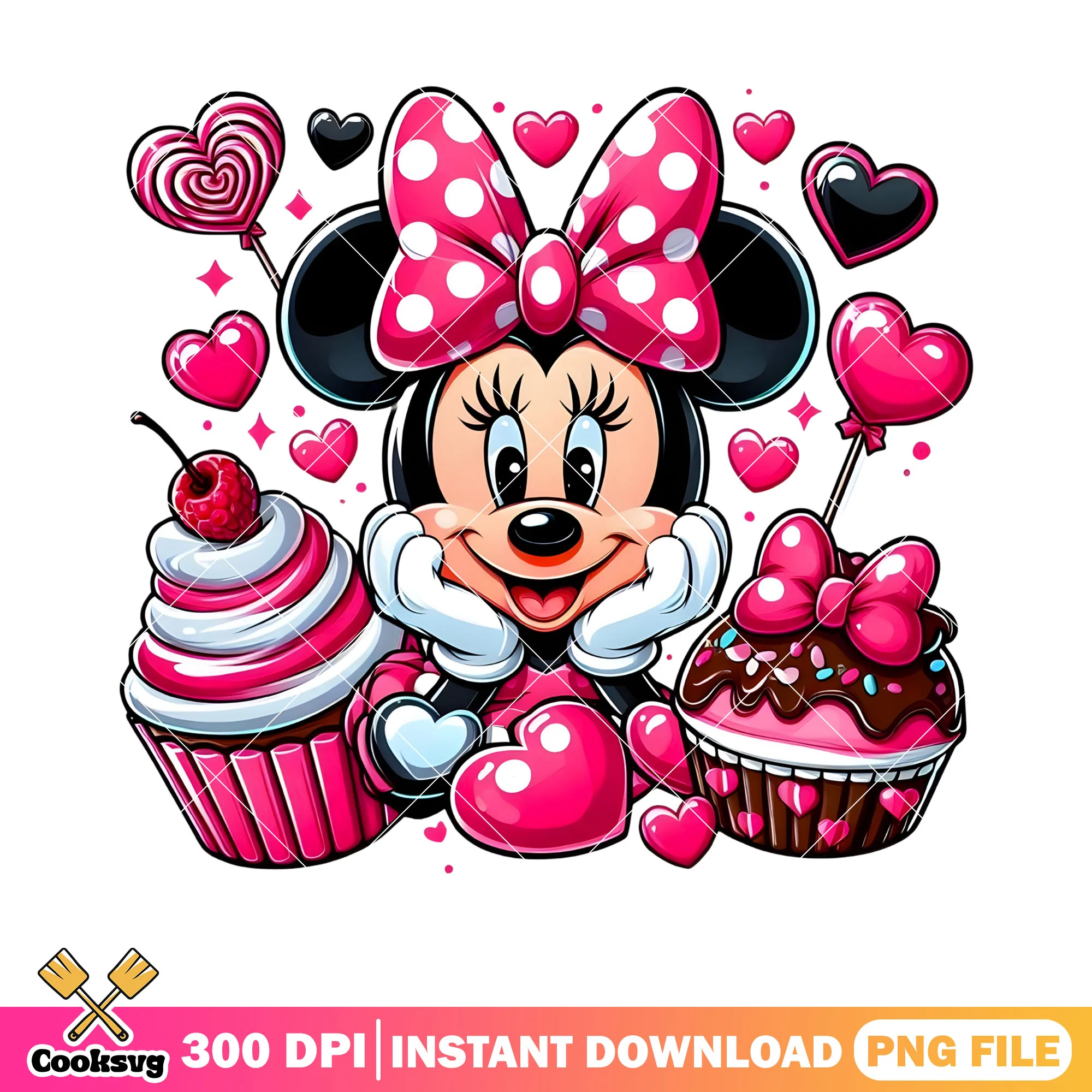 Valentine cup cake minnie png, disney minnie png, valentine poster png