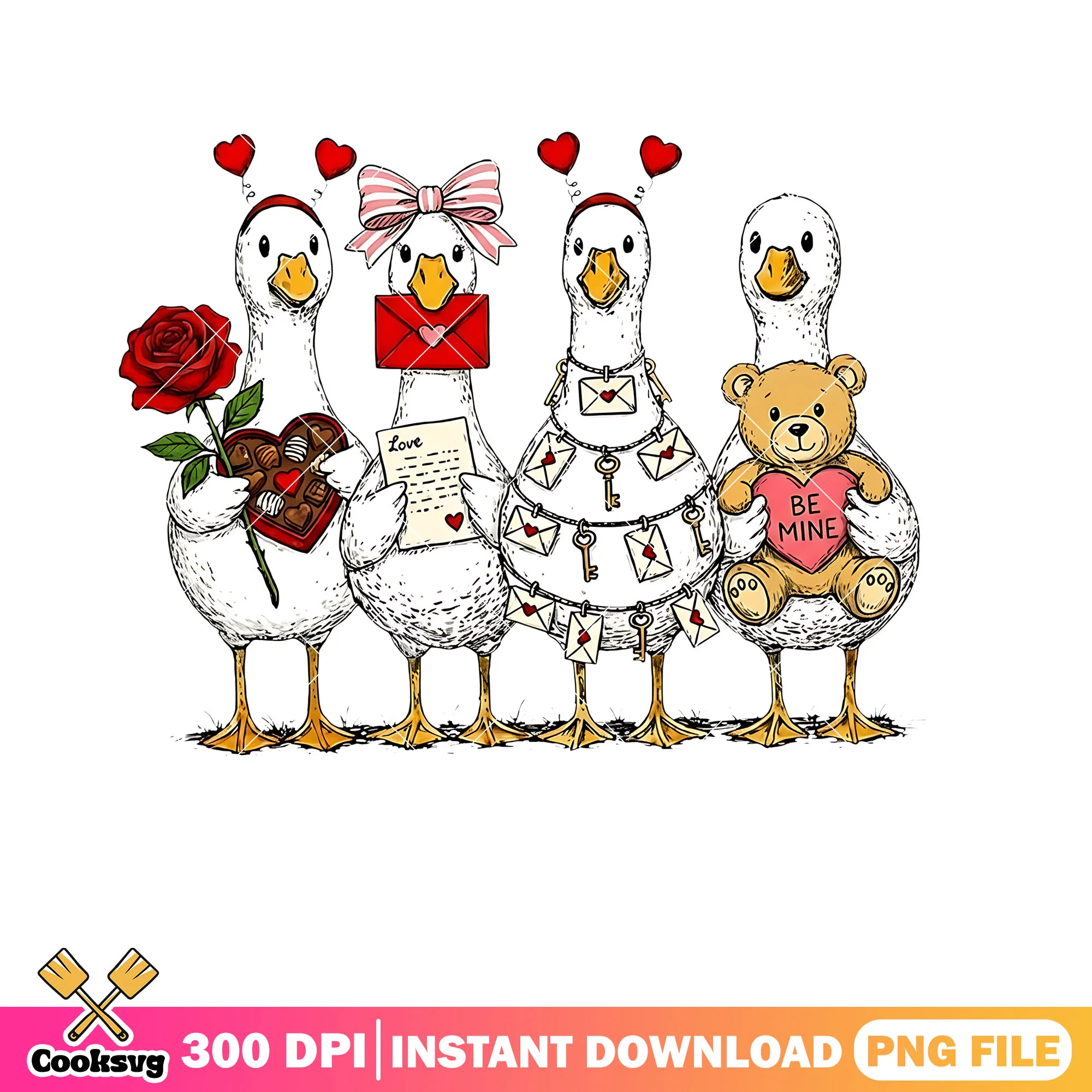 Valentine goose png,white duck png,valentine png