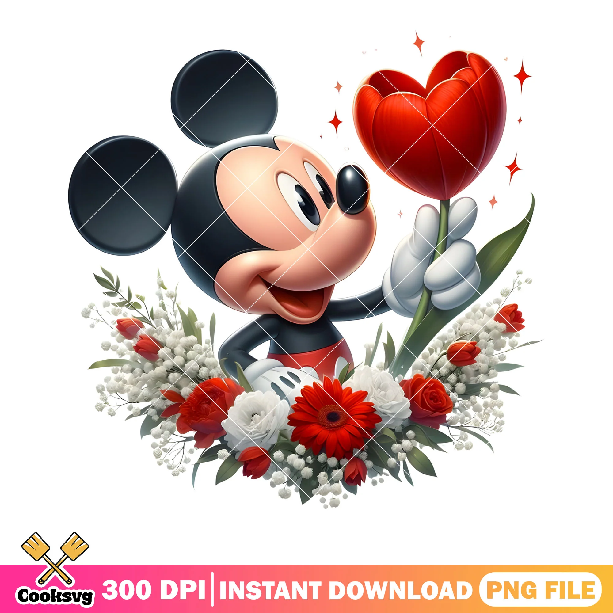 Valentine tulip mickey love png, happy valentine png, mickey mouse png