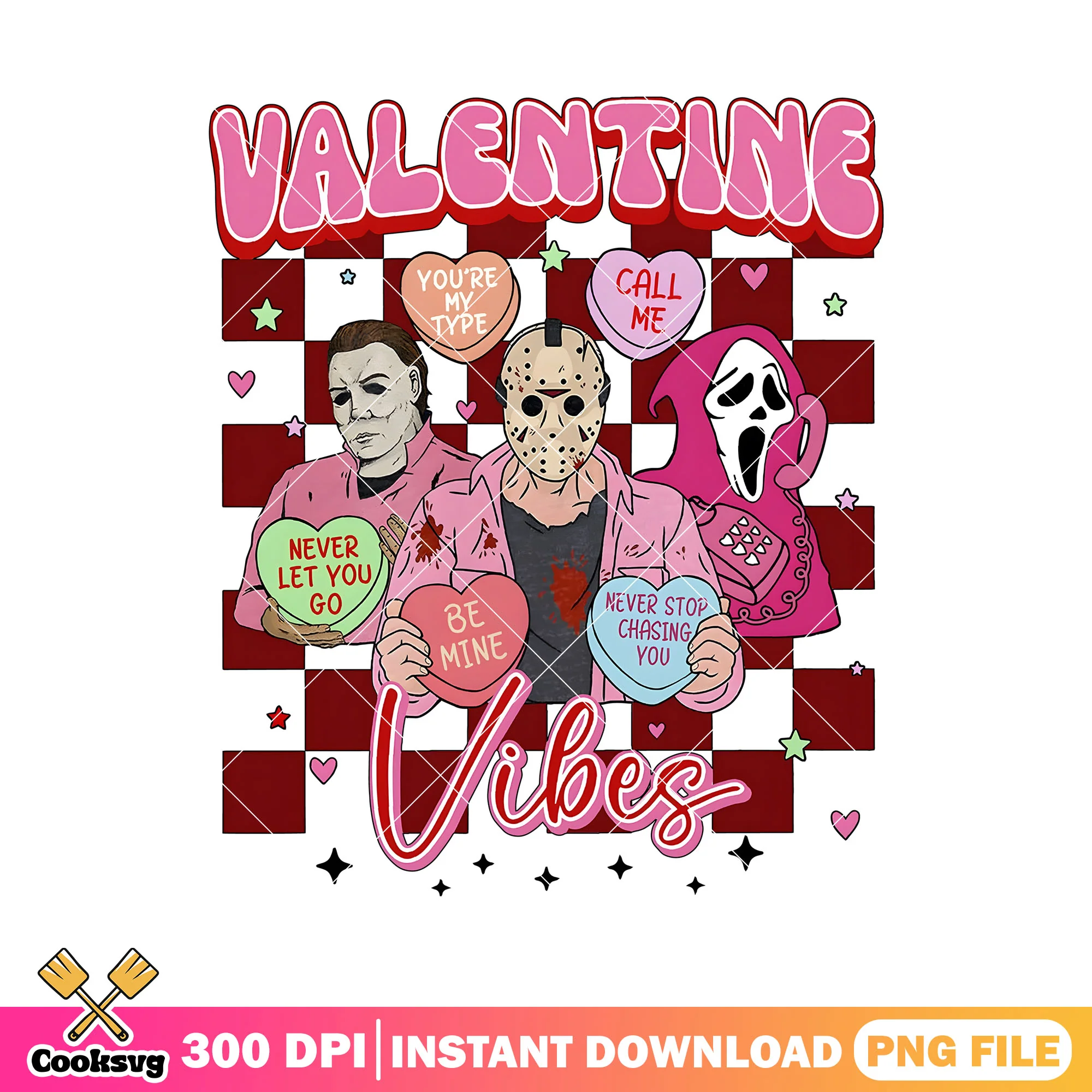 Valentine vibes pink horror png, valentine vibes png, pink valentine png