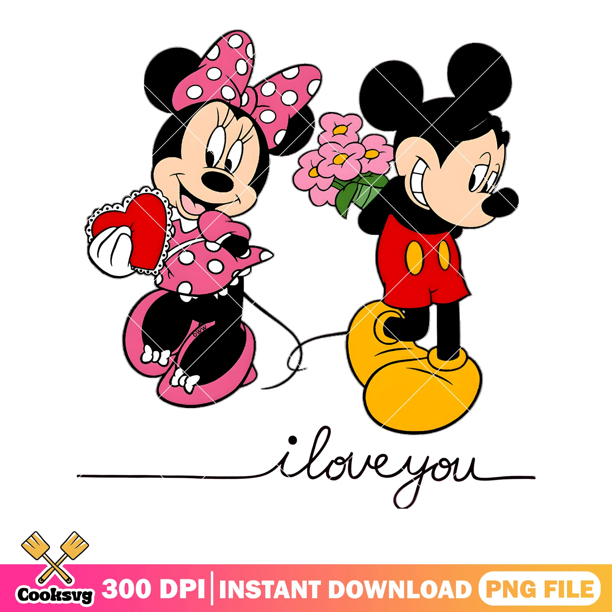 Vintage i love you mickey minnie png, valentine day png, mickey mouse png