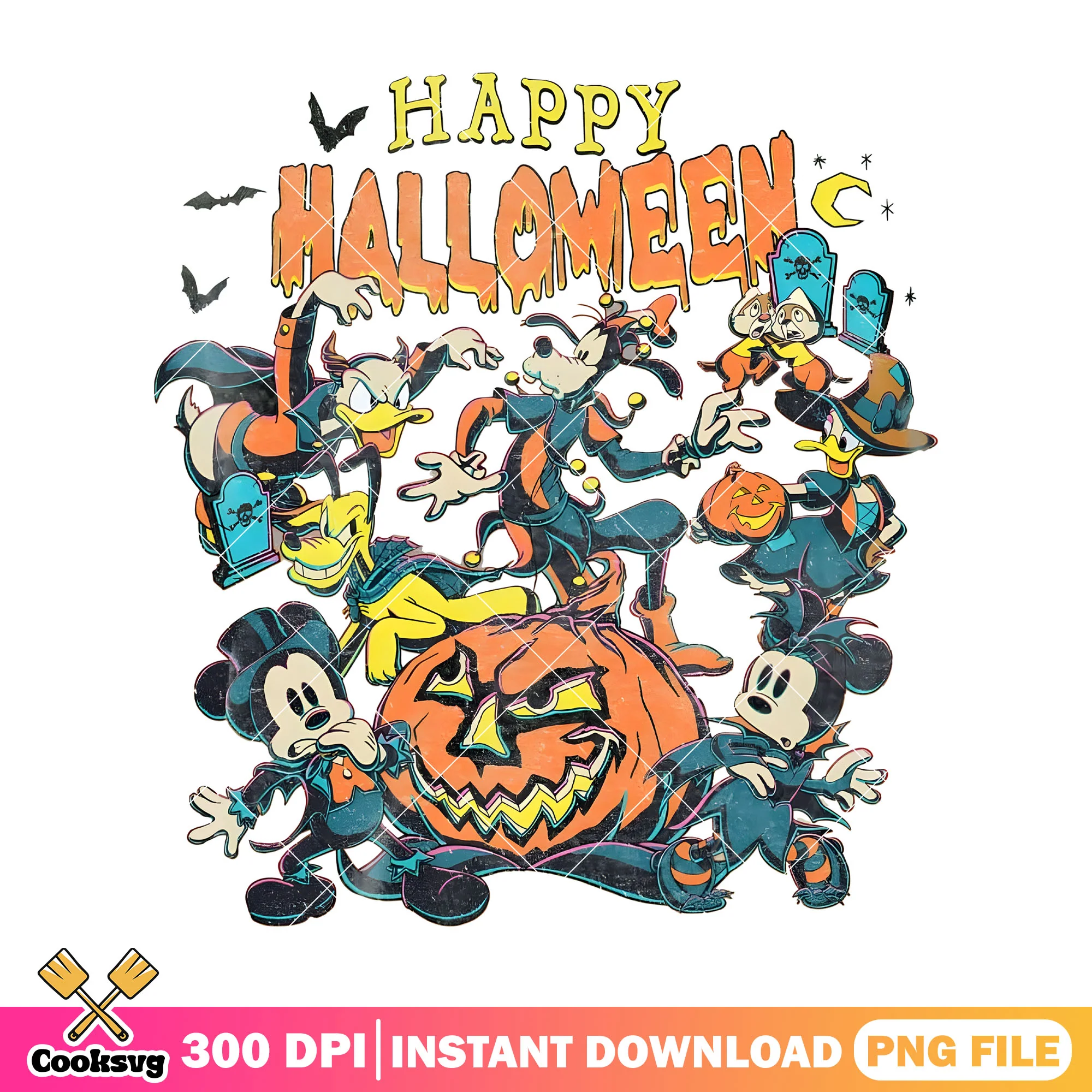 Vintage mickey halloween png, happy halloween png, mickey pumpkin png
