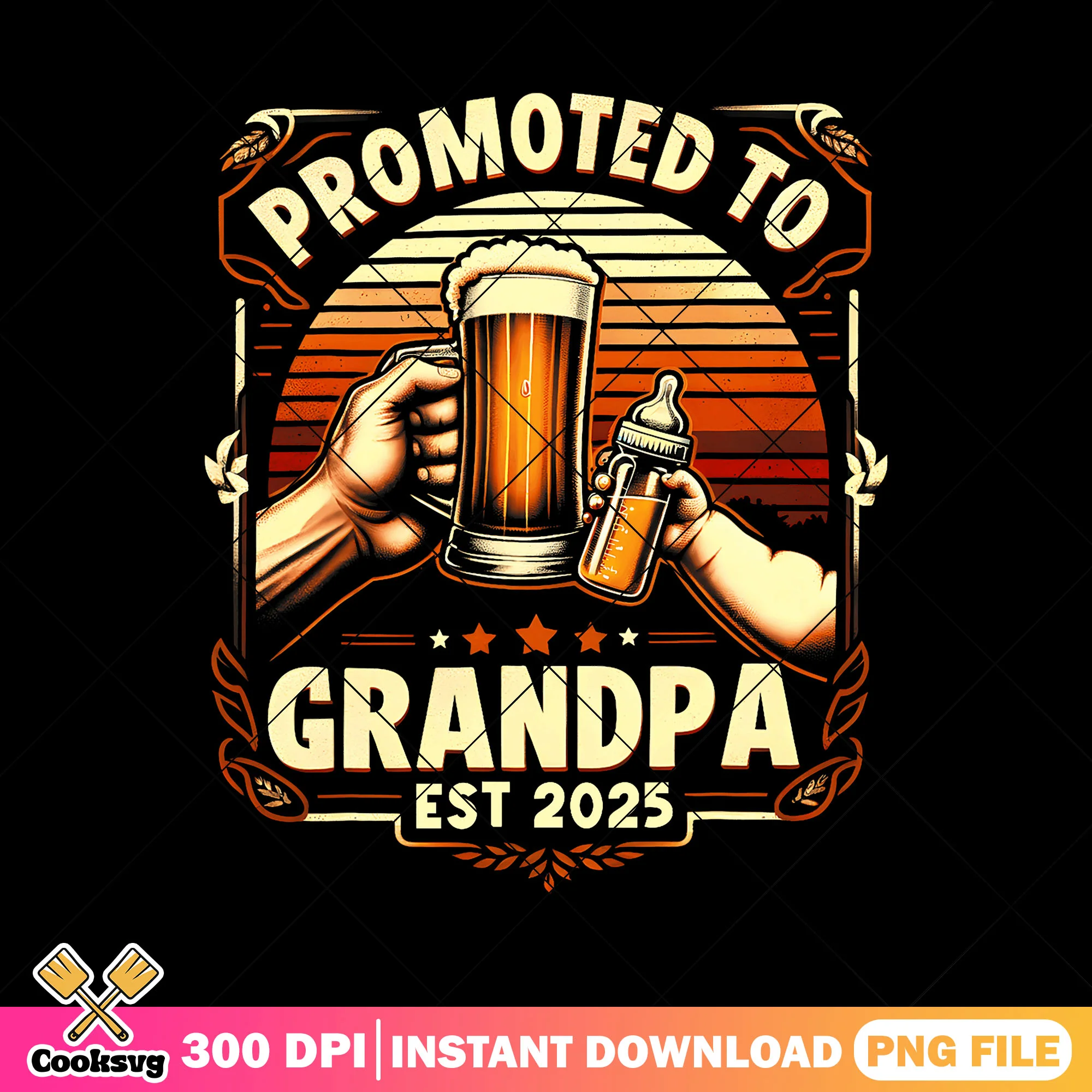 Vintage promoted to grandpa 2025 png, fathers day png, first grandchild png