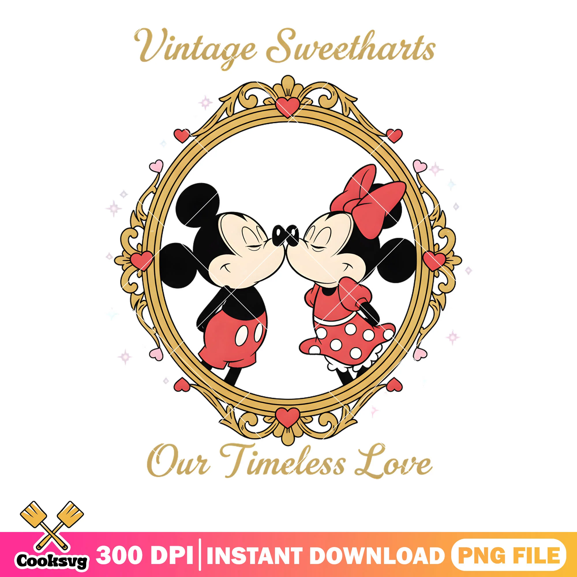 Vintage sweethearts png, mickey minnie png, disney valentine png