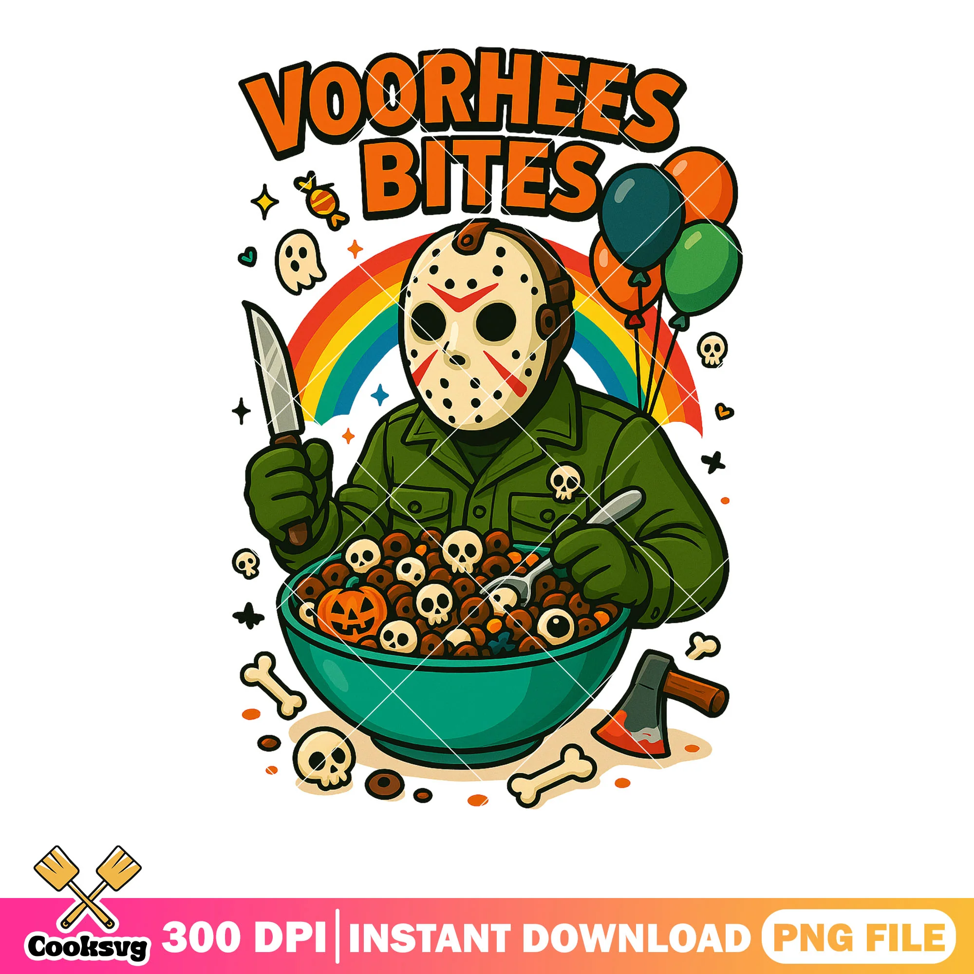 Voohees bites png, scary halloween party png, bloody axe png