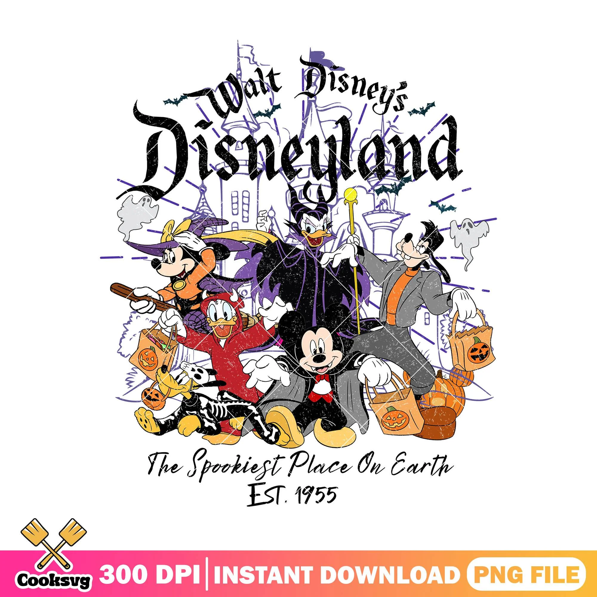 Walt disney's disneyland png, halloween png, mickey friends png