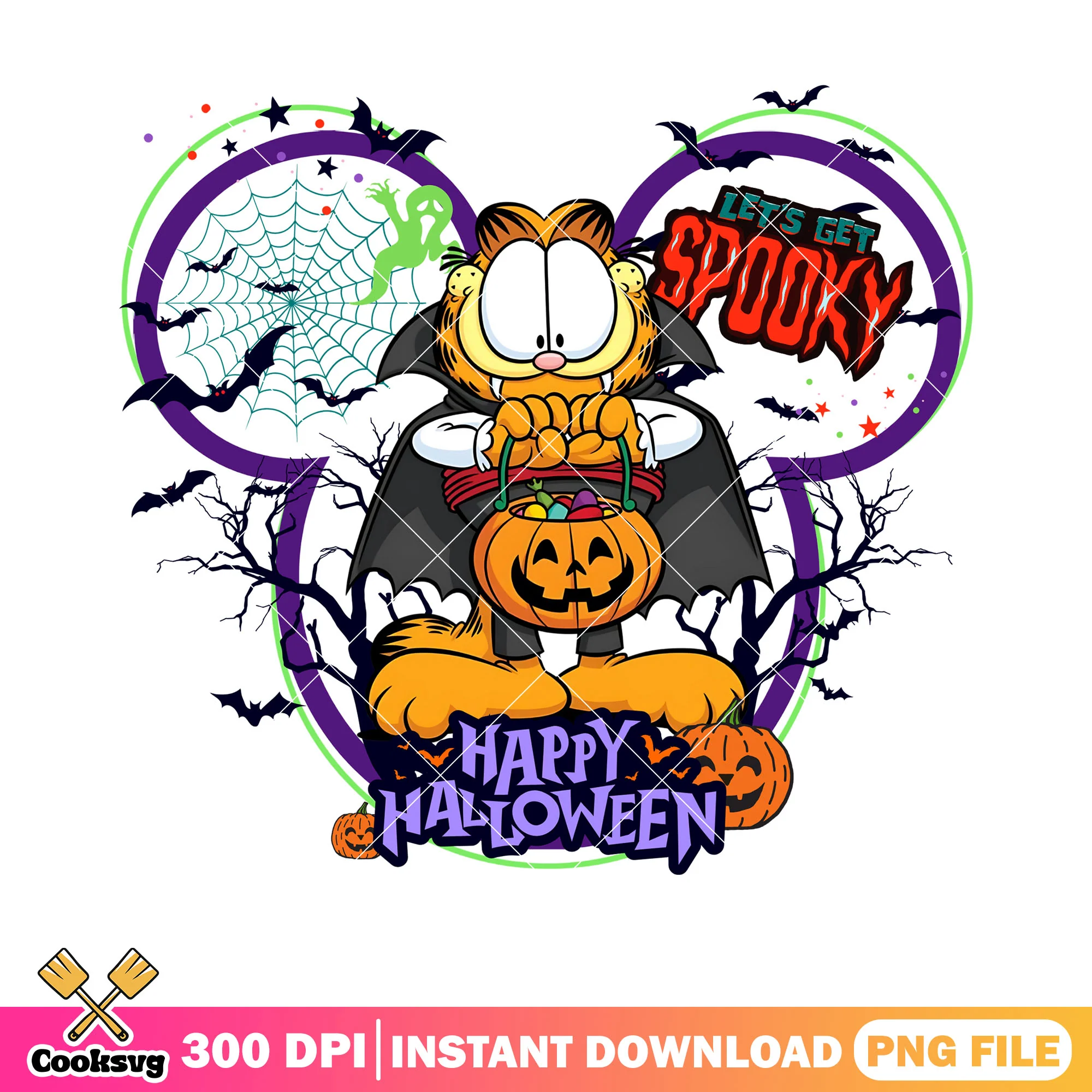 Web spider pumpkin garfield png, scary bats png, happy halloween png