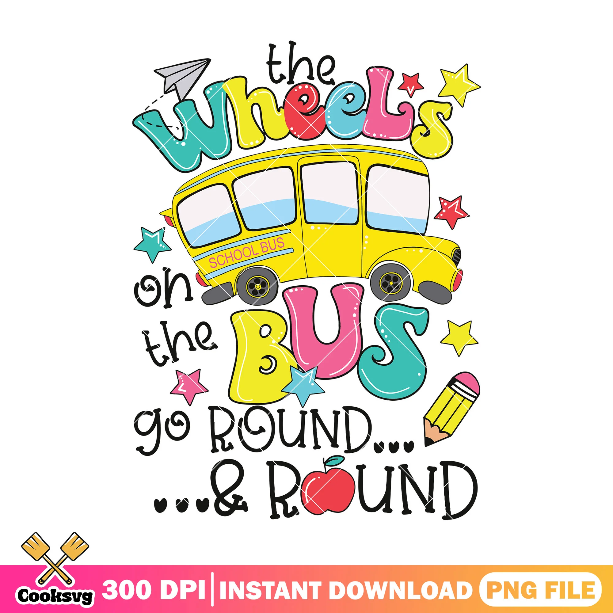 Wheels bus design png, bus school png, back to school font png