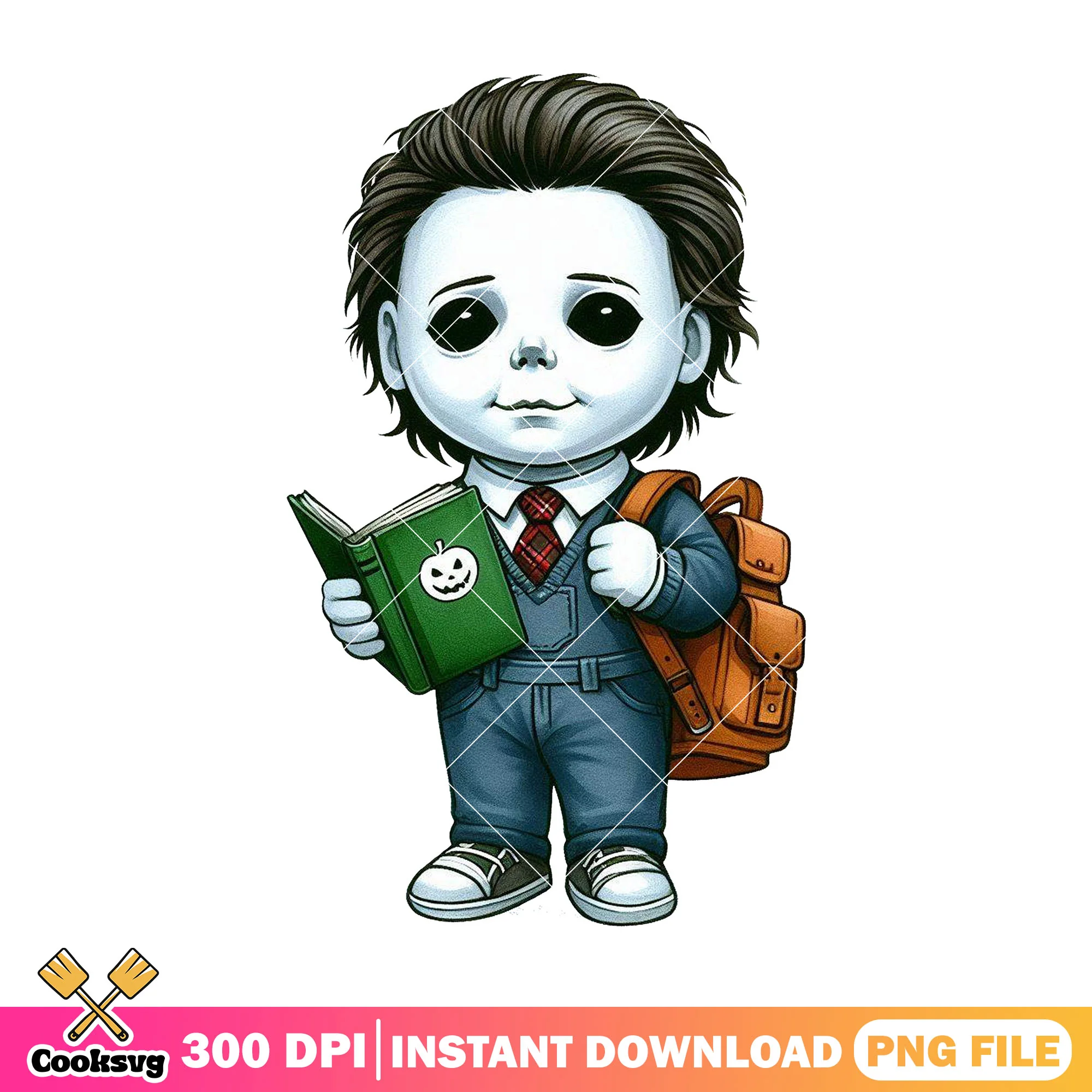 White skin michael myers png, orange bag png, back to school clothes png