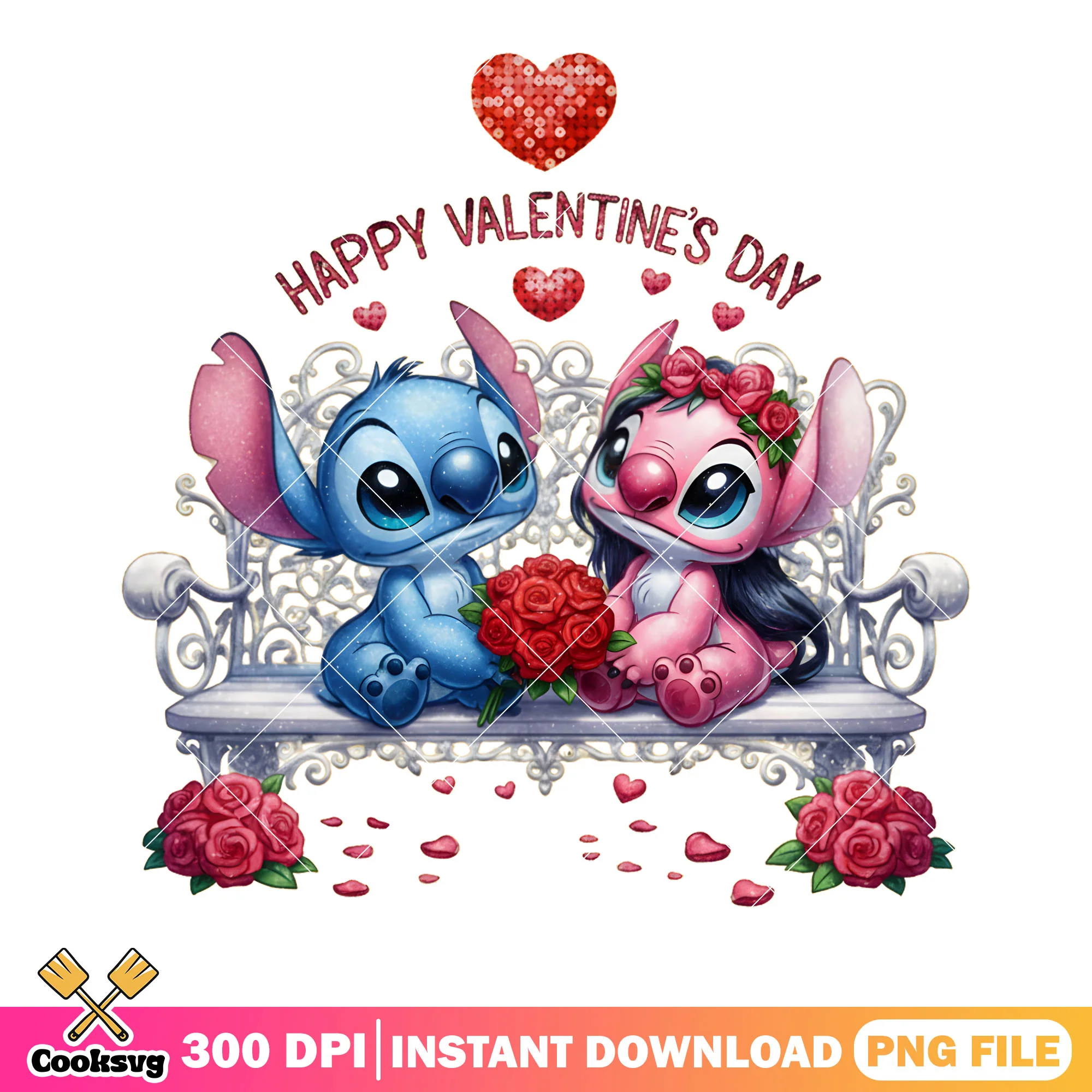 White valentine couple stich png, valentine day png, valentine vibes png