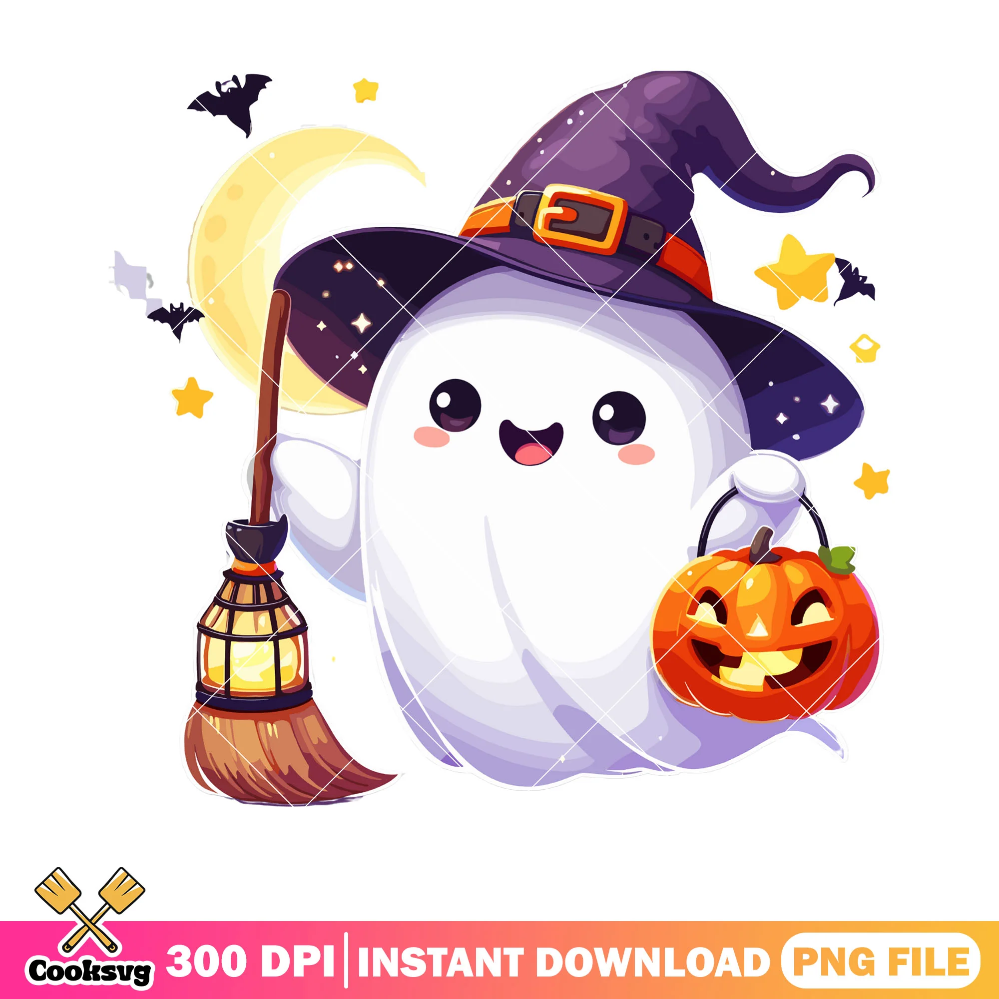 Wicker pumpkin cresent moon png, ghost costumes png, scary night png