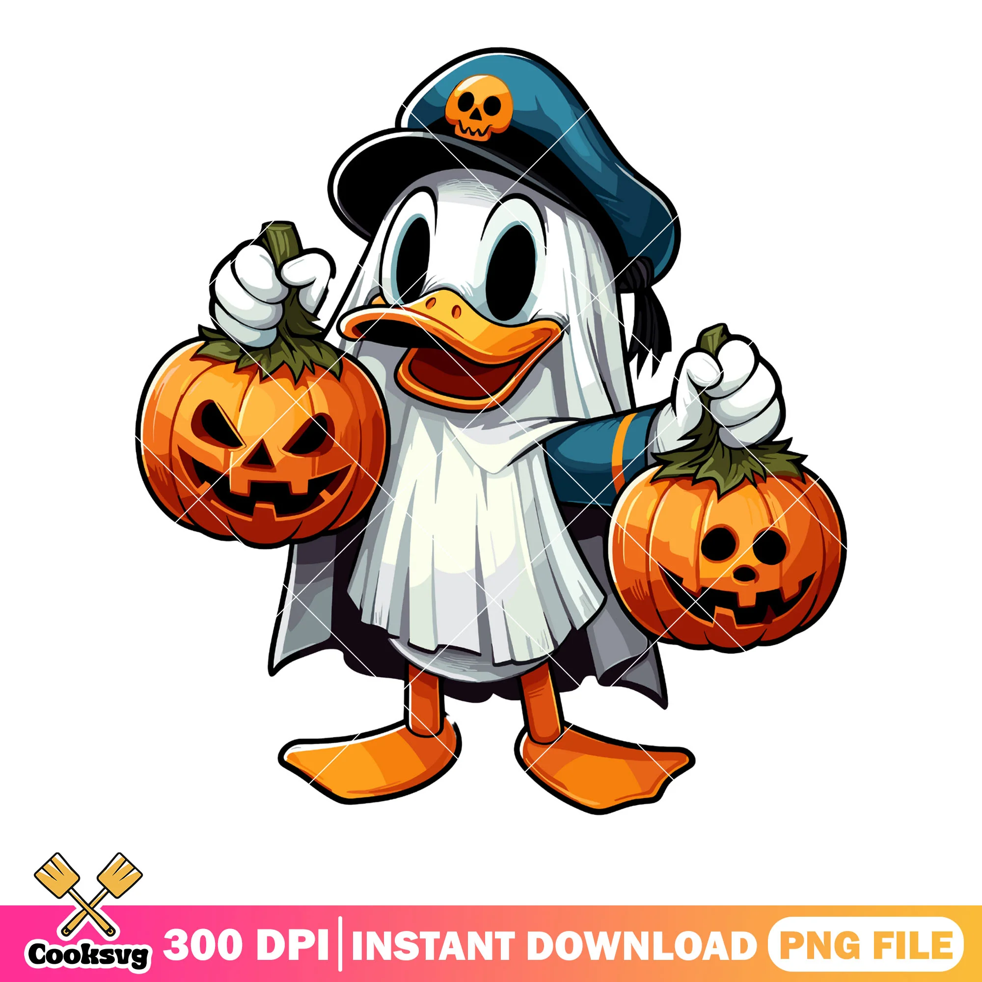 Wicker pumpkin ghost png, donald duck png, disney halloween png