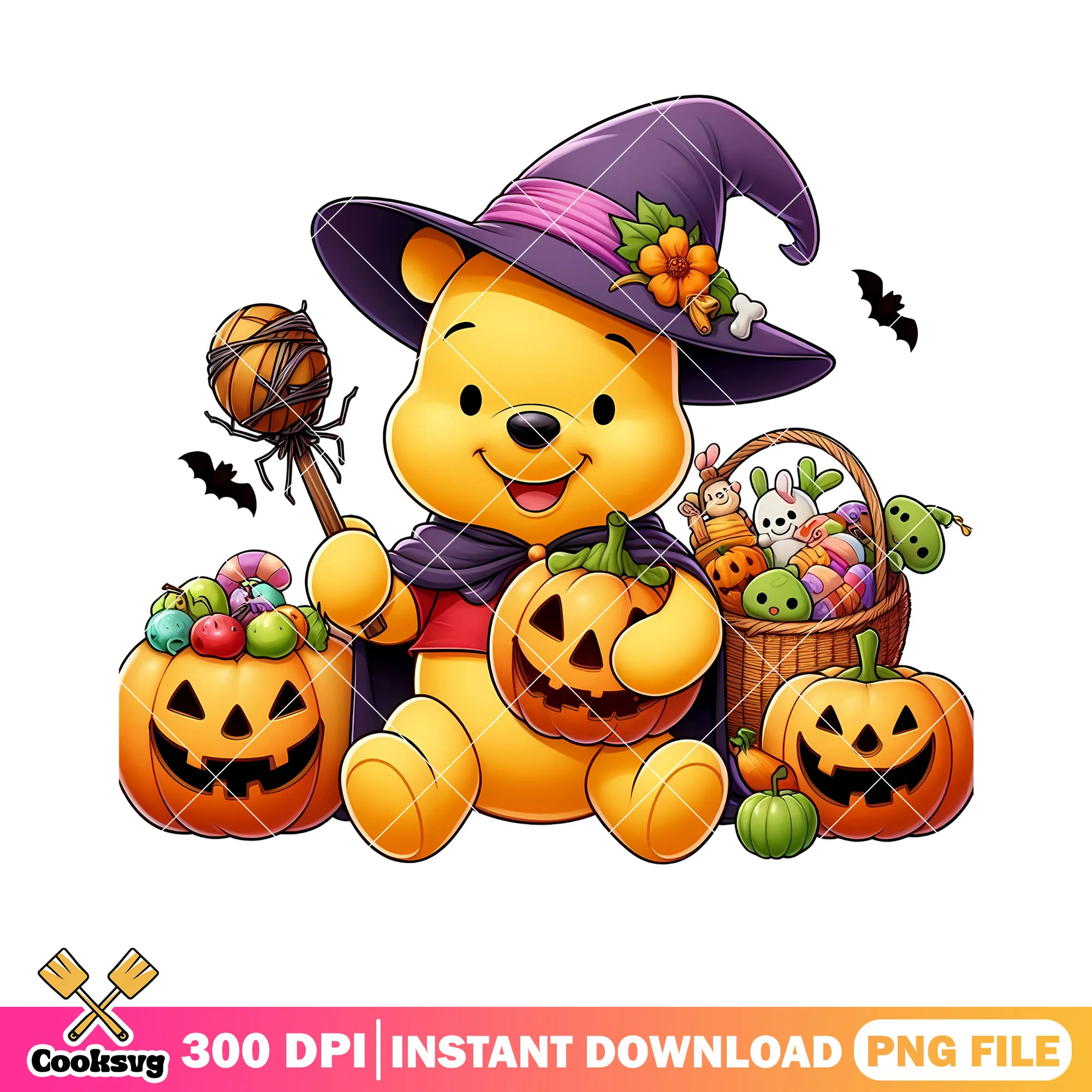 Wicker pumpkin png, winnie the pooh png, disney halloween png