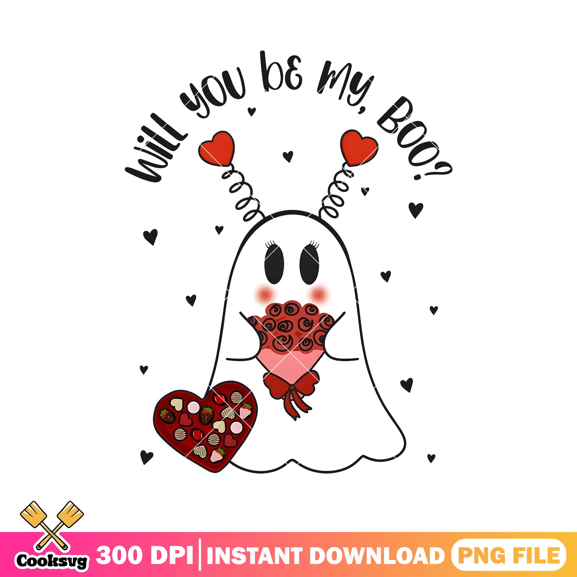 Will you be my boo ghost valentine png, boo valentine png