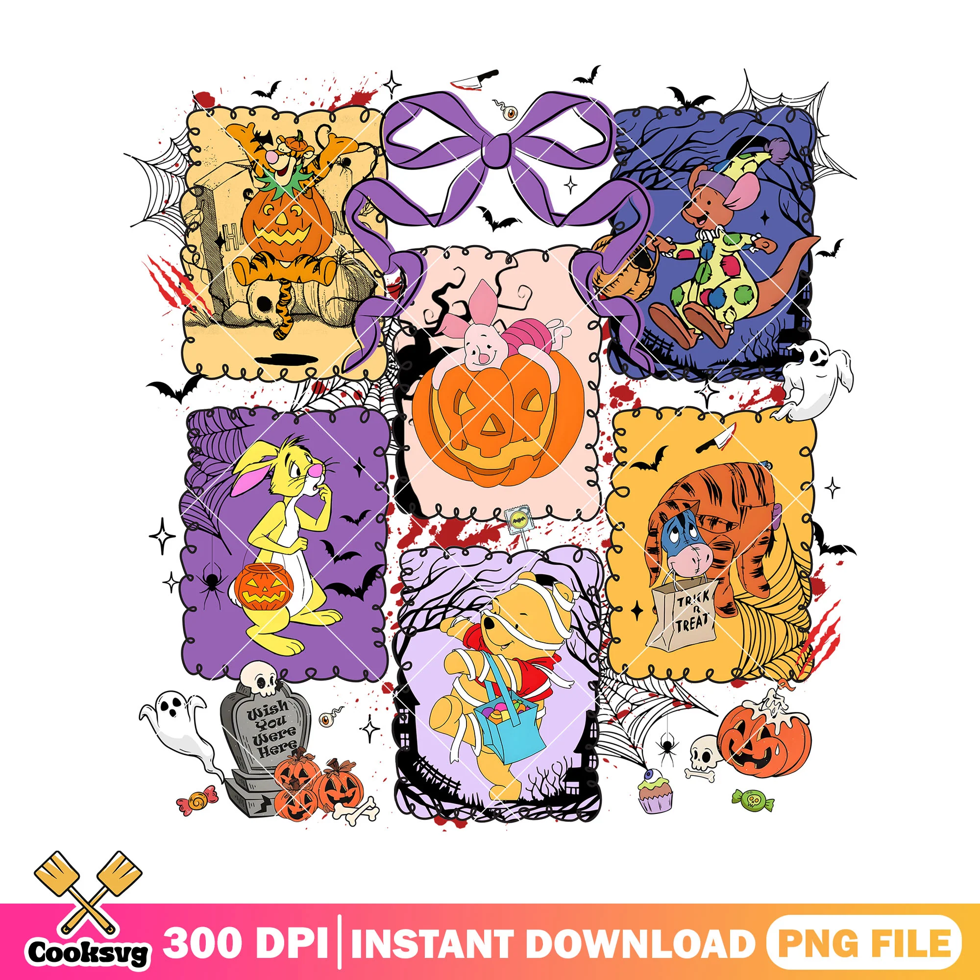 Winnie pooh halloween spooky png, scary disney png, halloween fun png