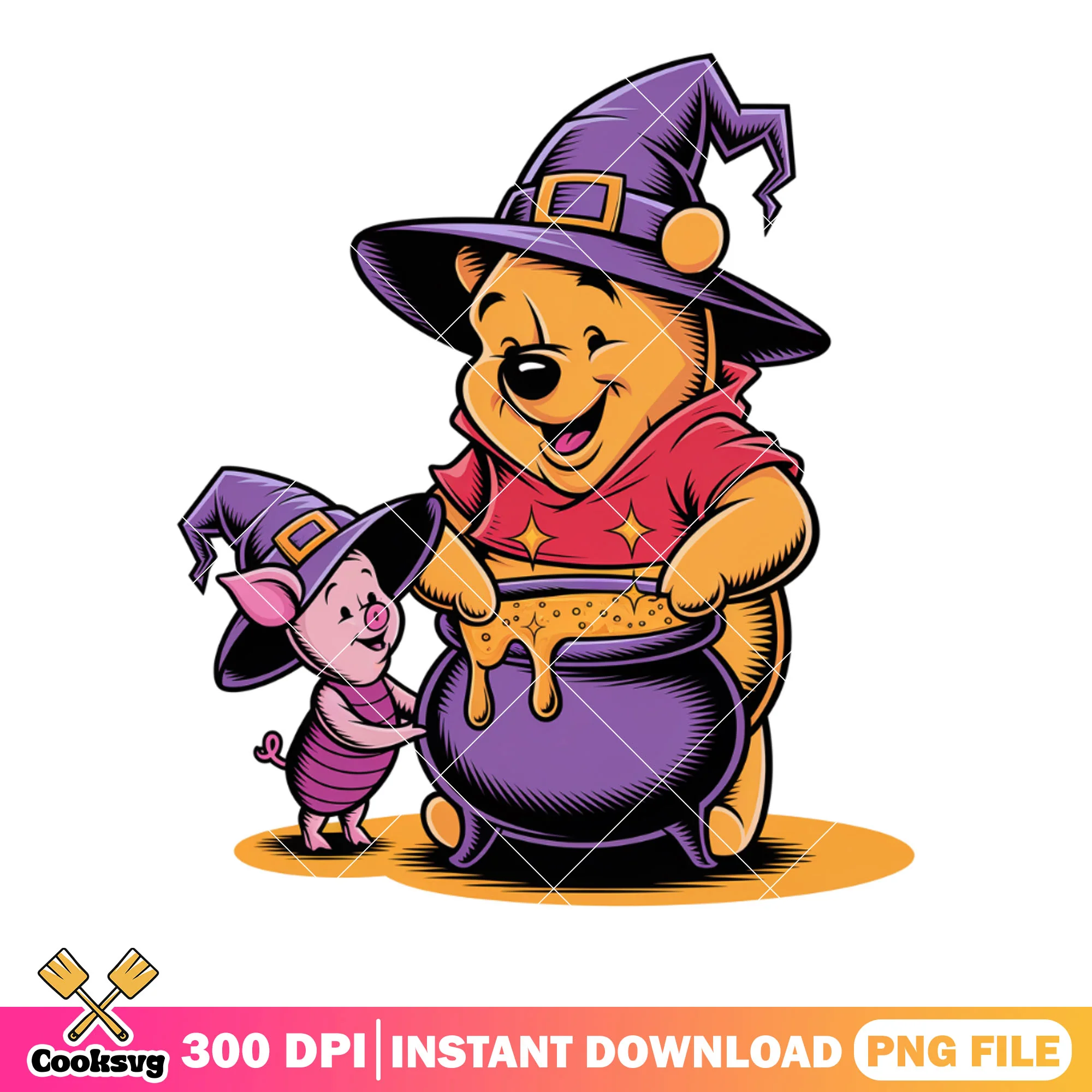 Winnie the pooh and piglet png, disney halloween png, Witch costume png