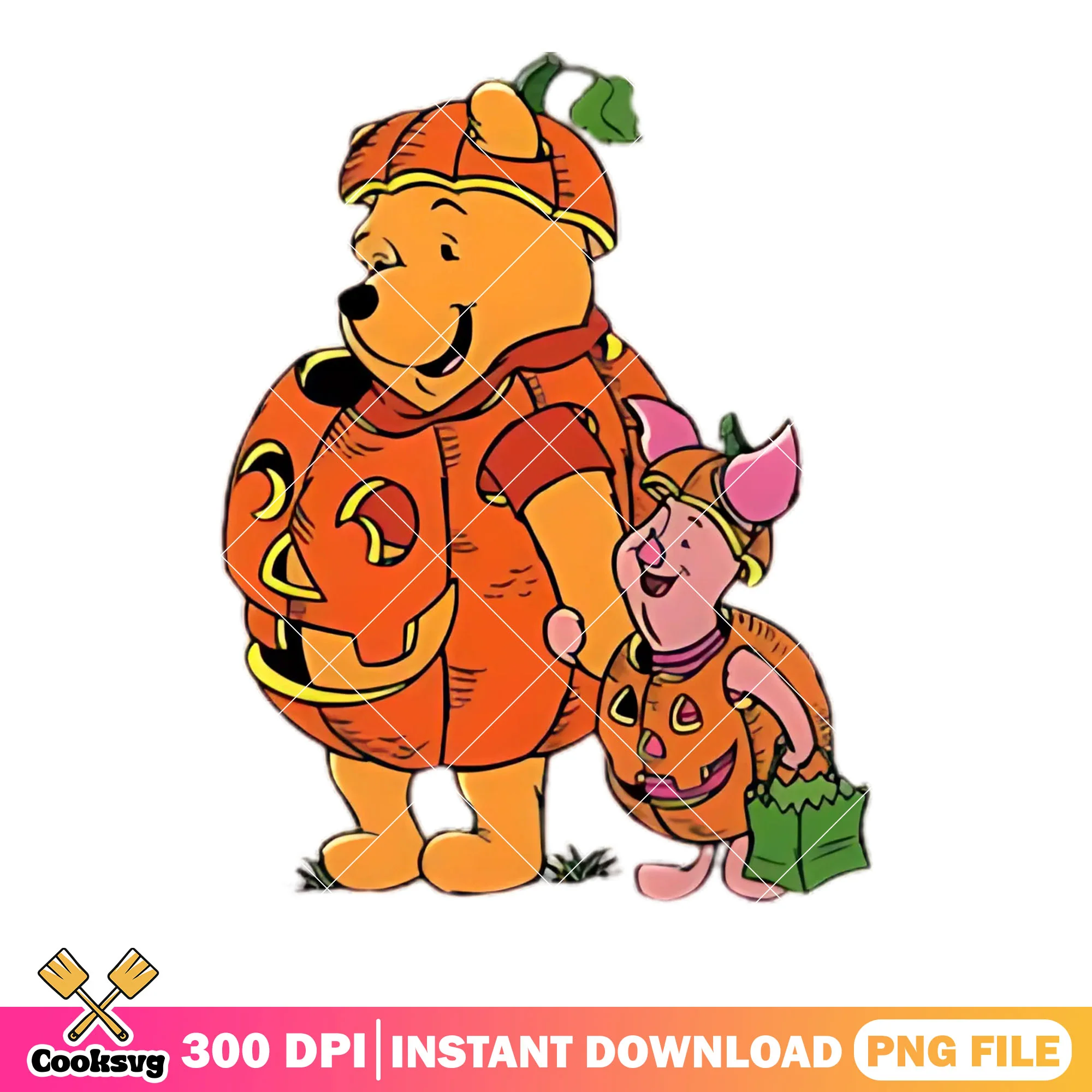 Winnie  the pooh characters png, wicker pumpkin png, halloween disney png