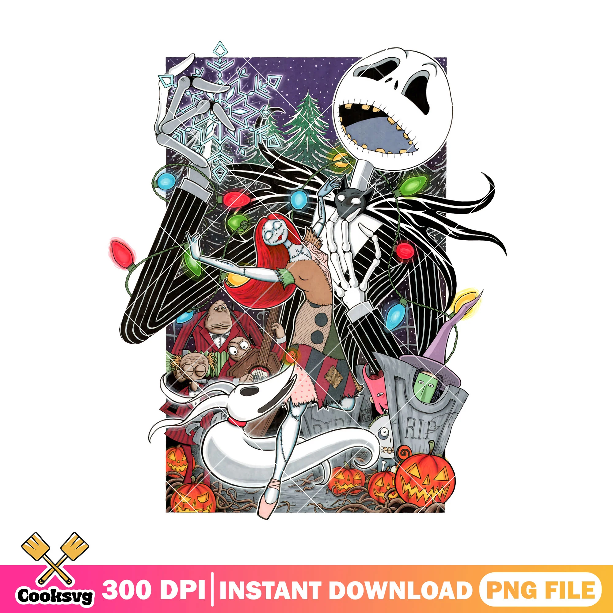 Winter with jack and friend png, sally halloween png, sally horror png