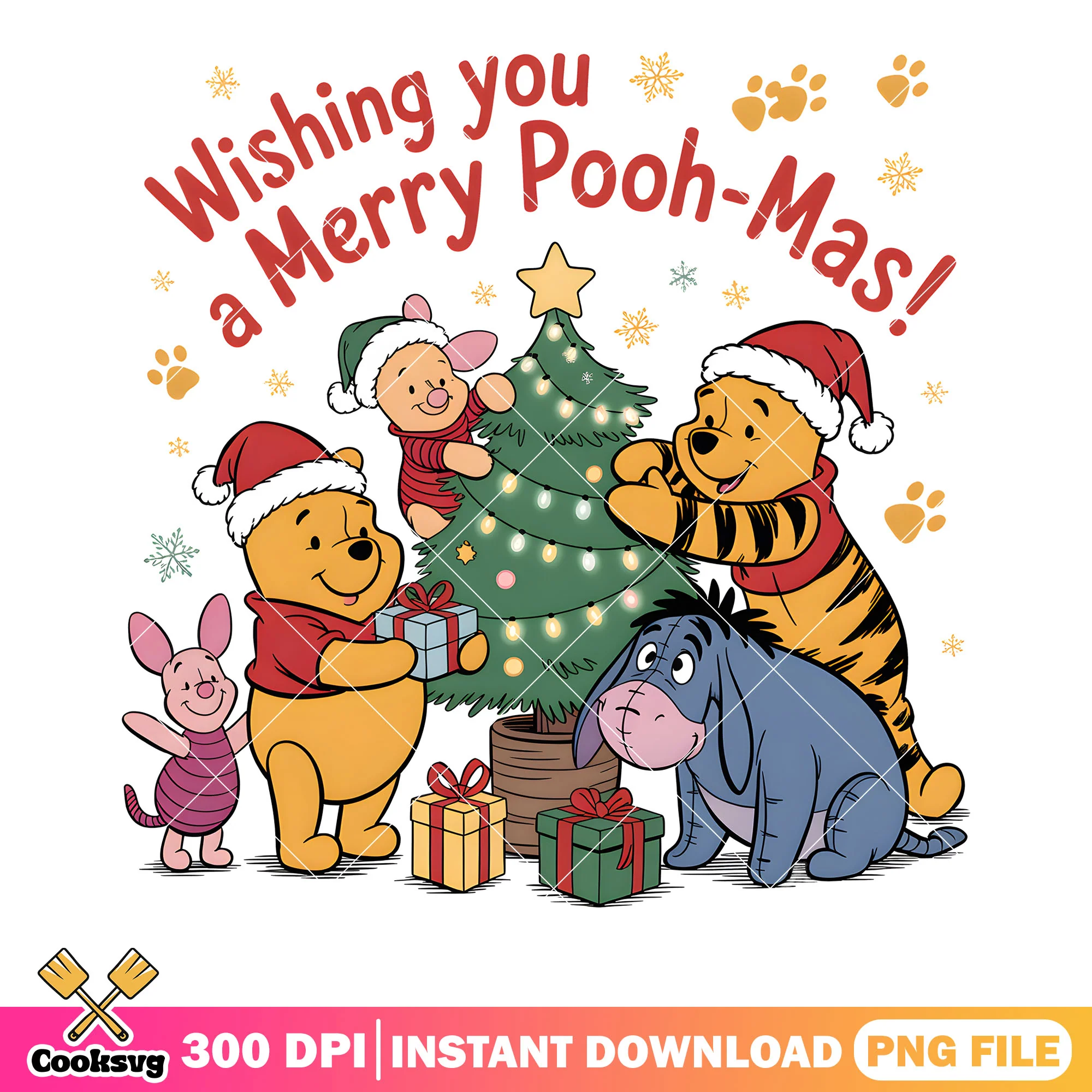 Wishing you a mery pooh mas png, pooh poster png, disney stickers png