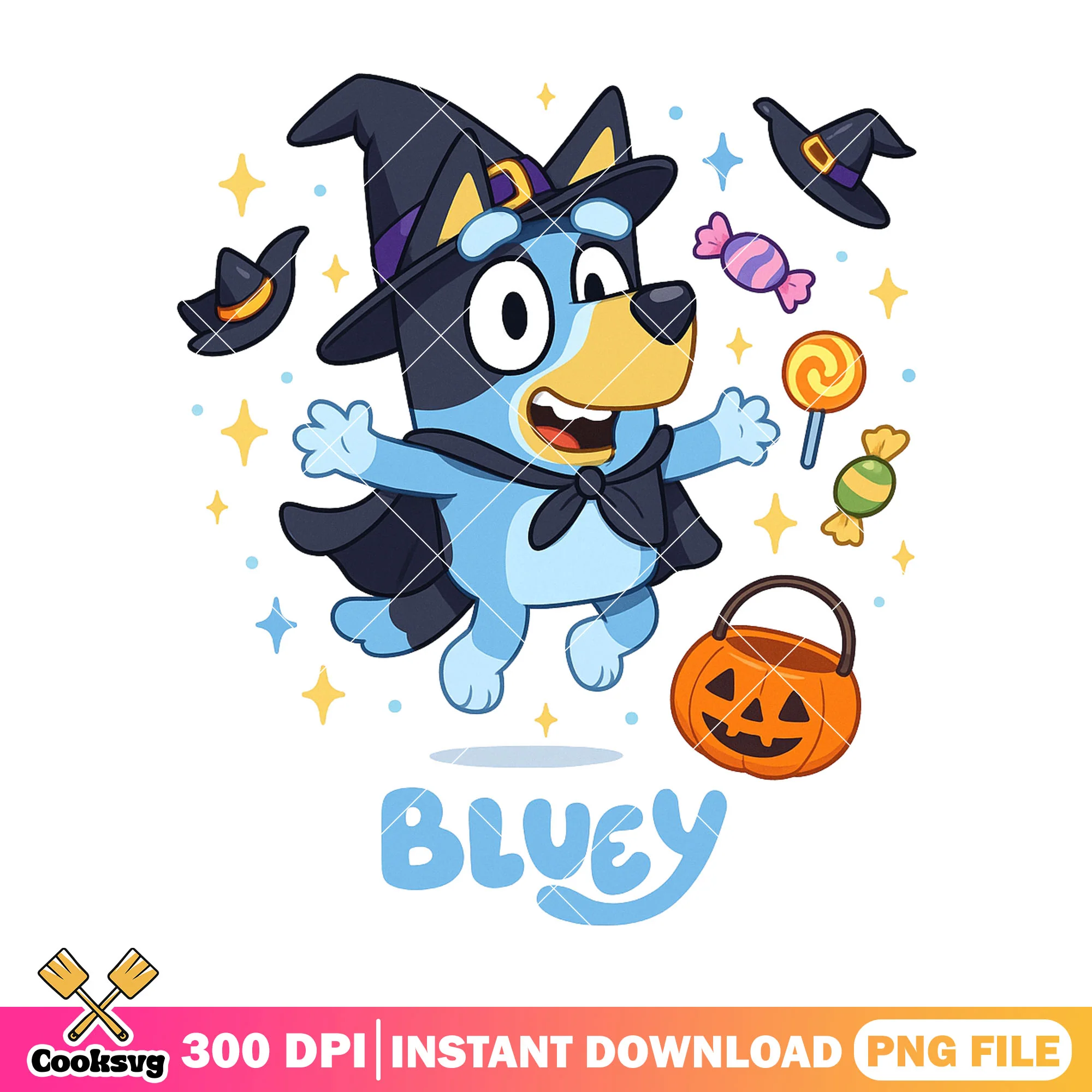 Witch bluey costume design png, hallloween candy png