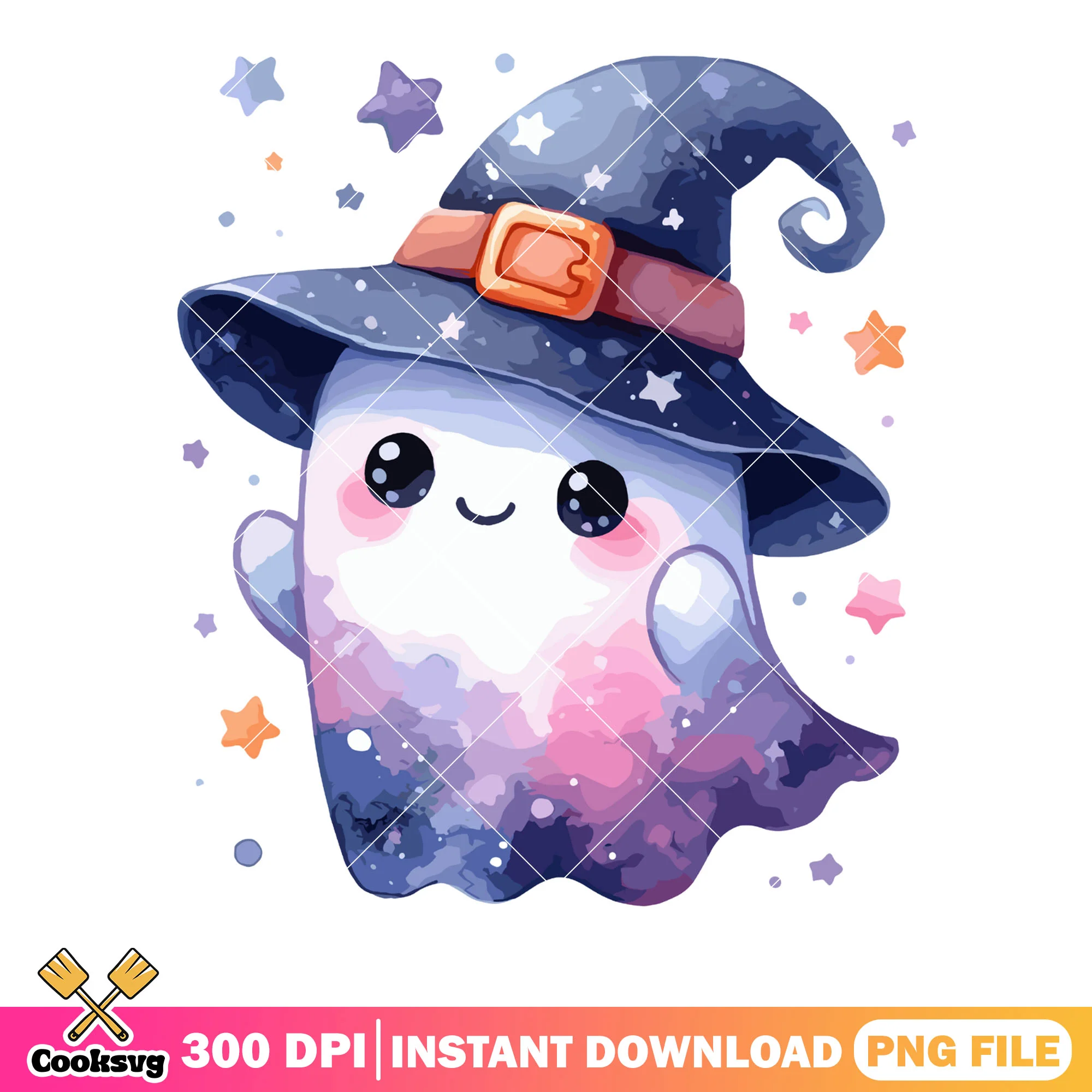 Witch hat Baby ghost png, starry night png, halloween night png