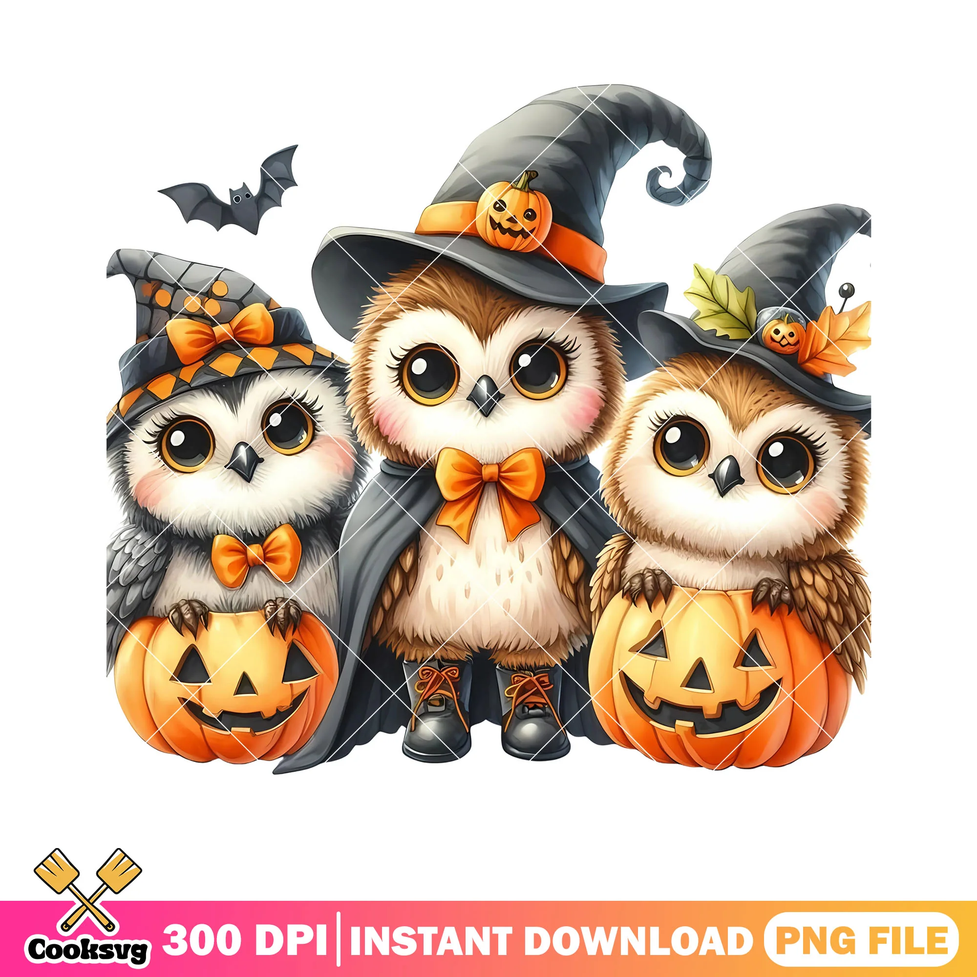 Witch the owl trio png, scary pumpkin png, crazy halloween night png