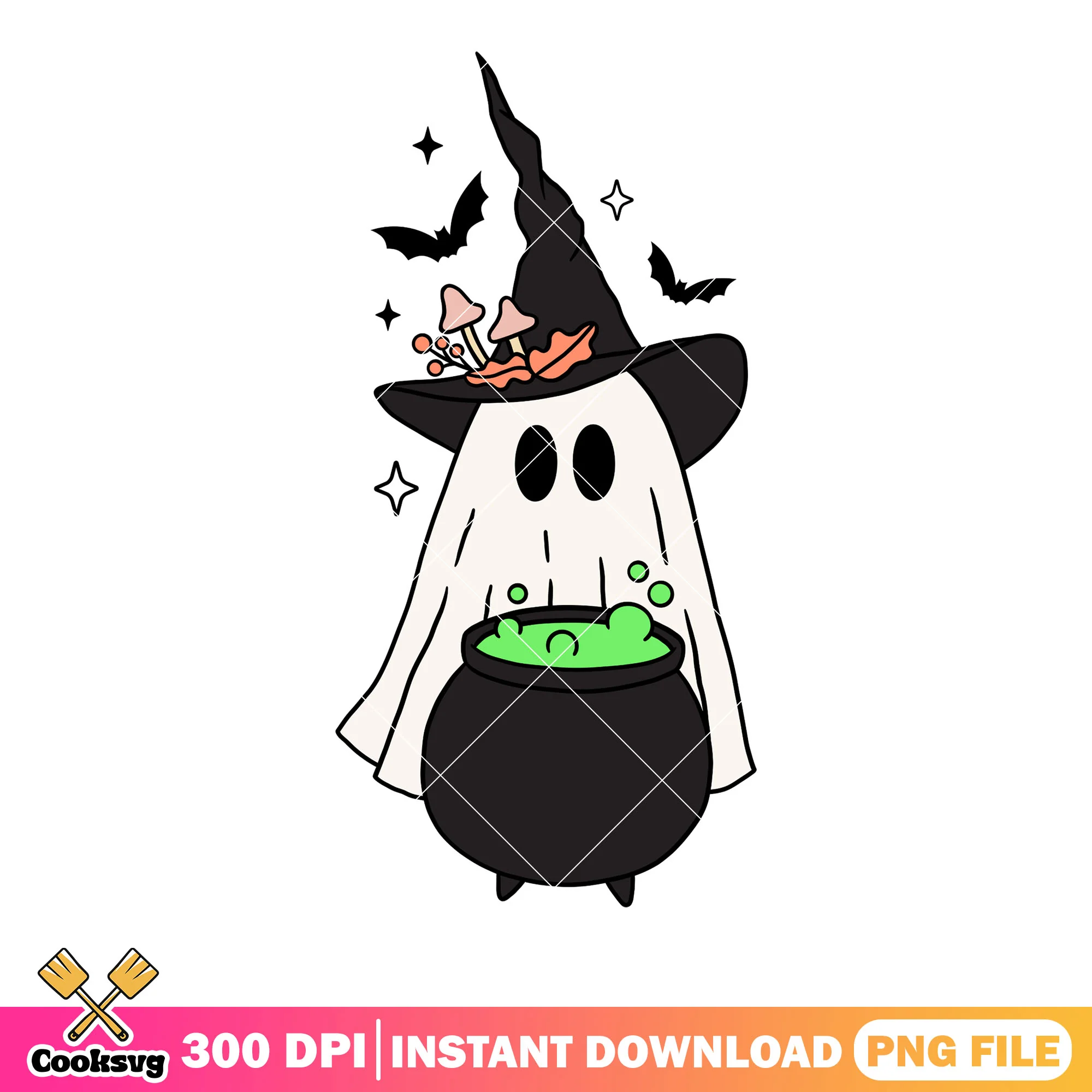 Witches cauldron ghost png, starry night png, halloween scary png