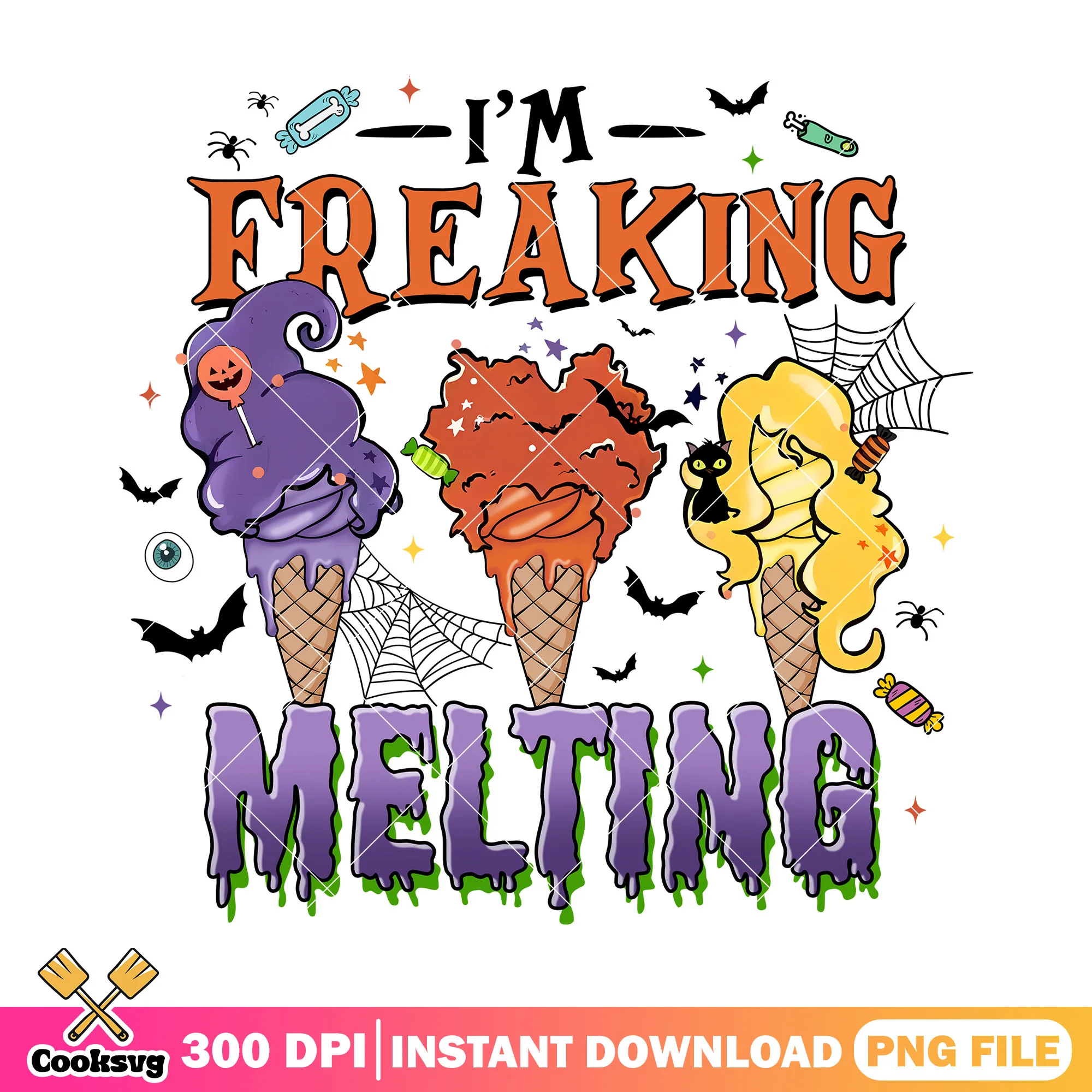 Witches ice cream im freaking melting png, halloween png, ice cream png