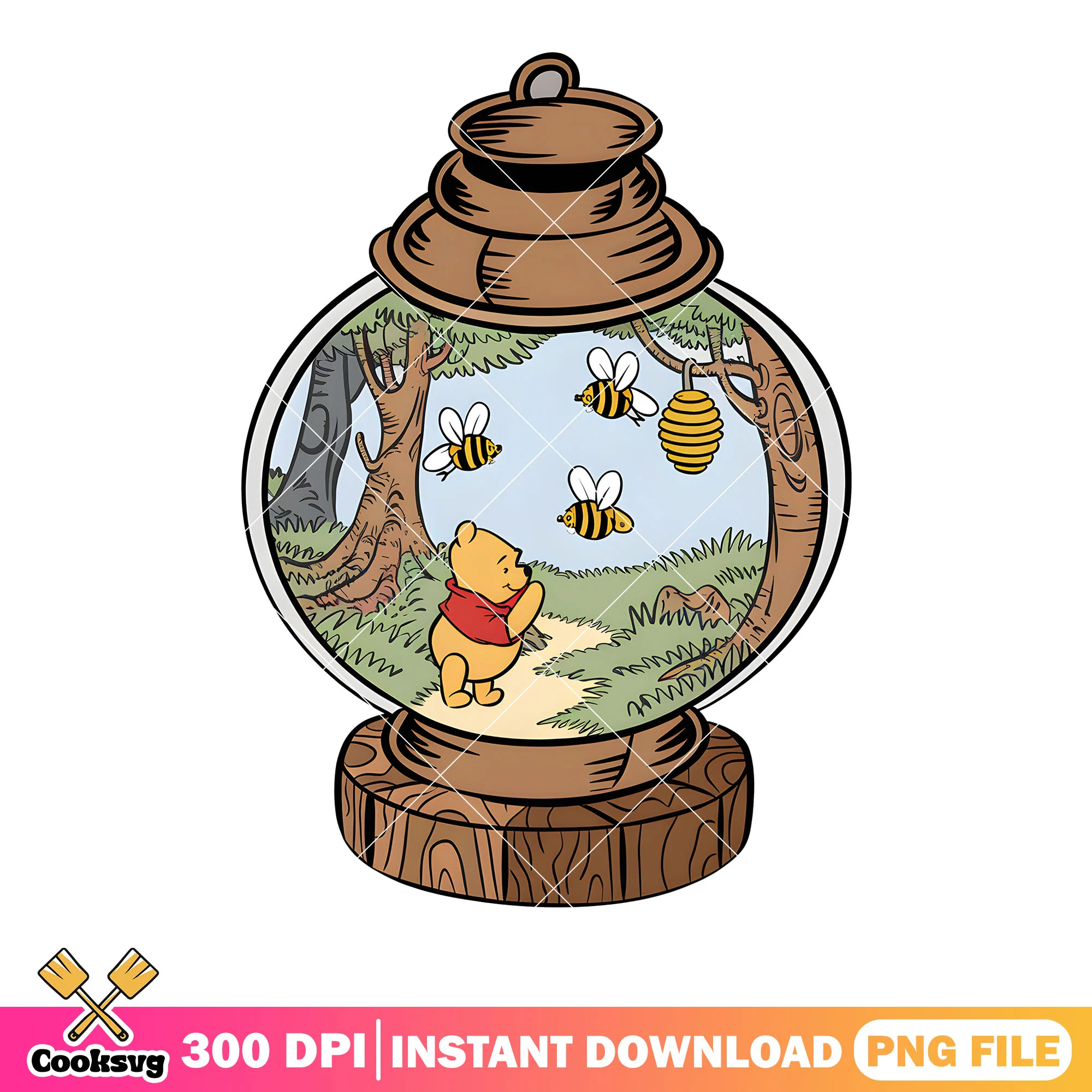 Wooden lamp pooh bee png, disney winnie the pooh png, vintage pooh png