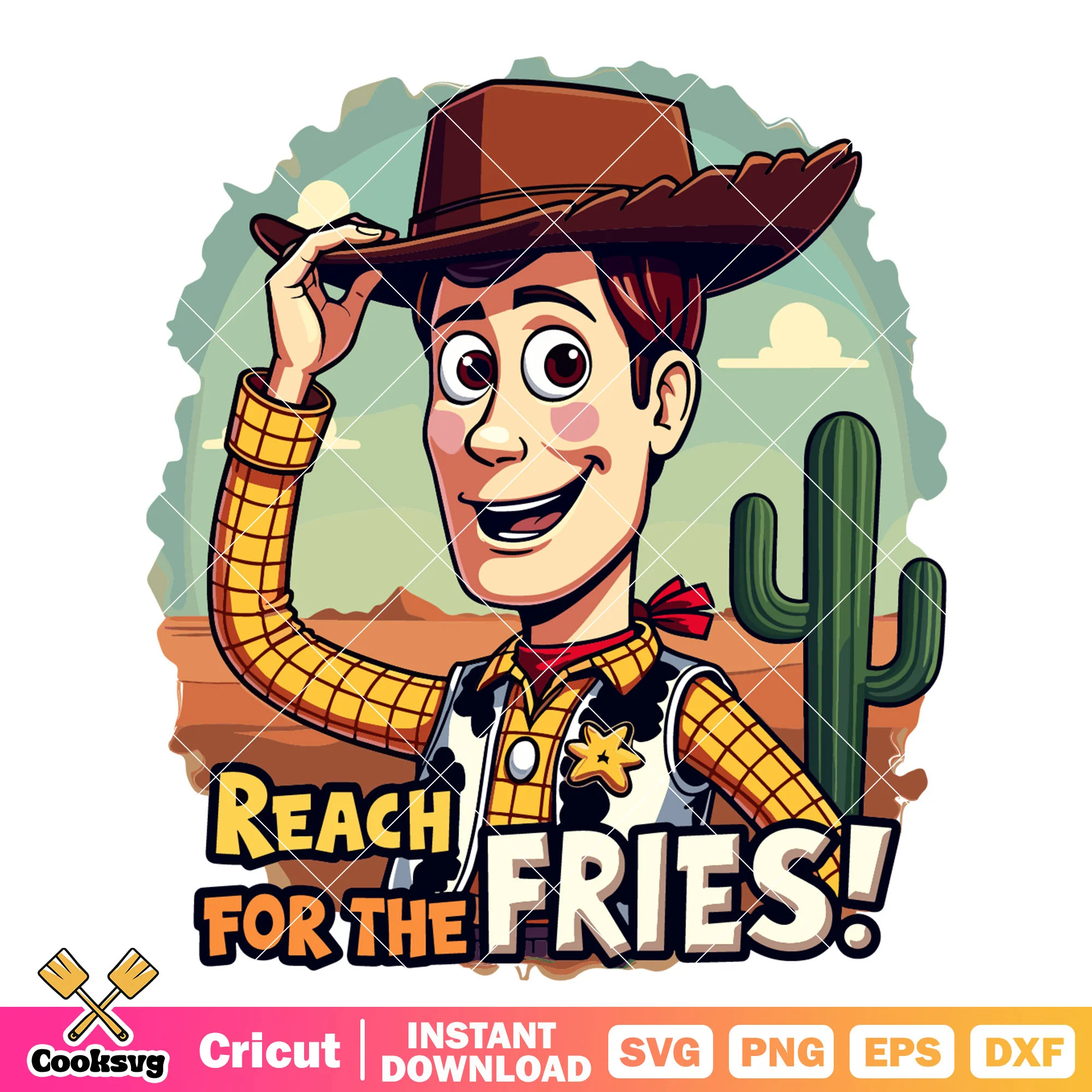 Woody reach for the fries svg, woody toy story svg, disney toy story svg