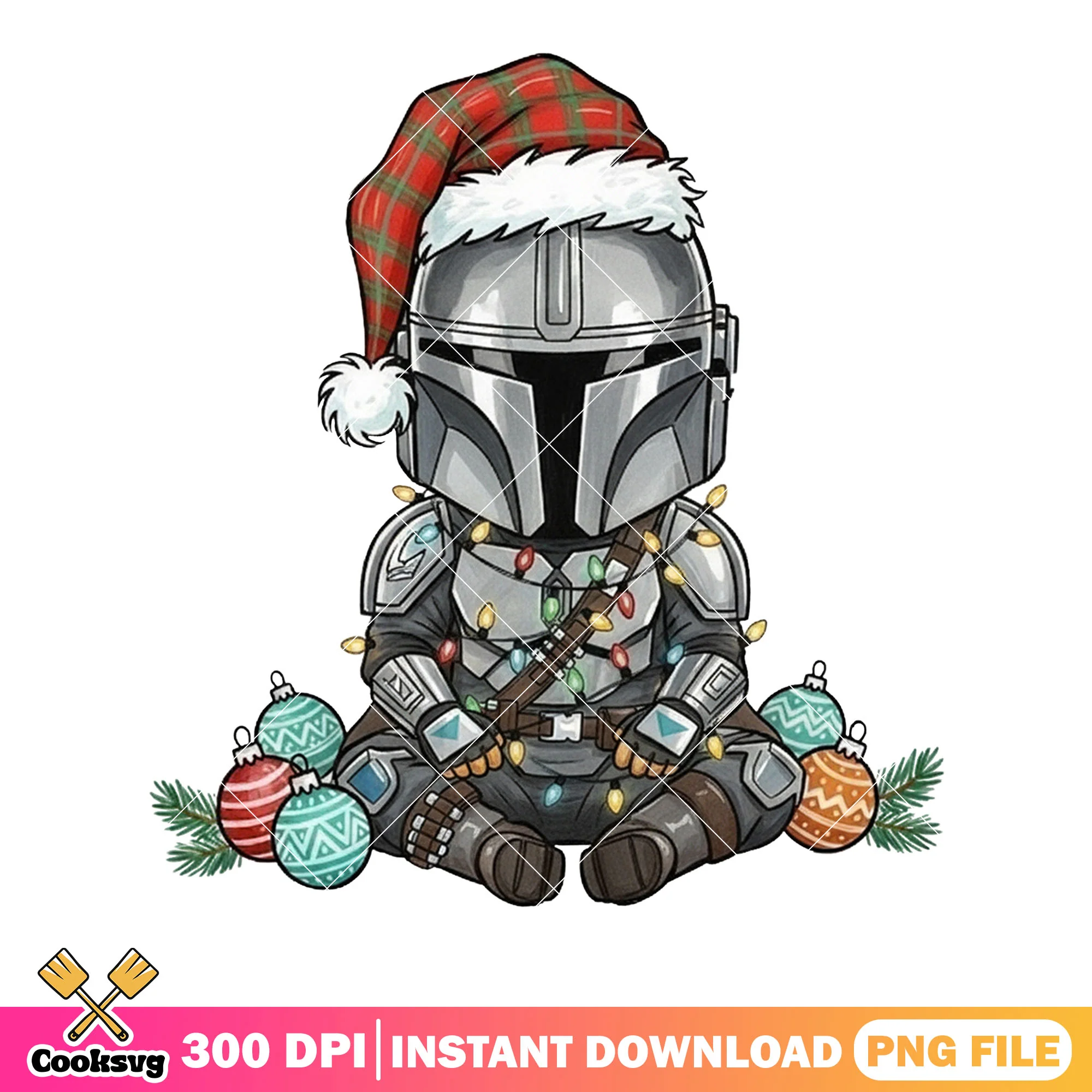 Xmas chibi The Mandalorian png, star war png, merry christmas png