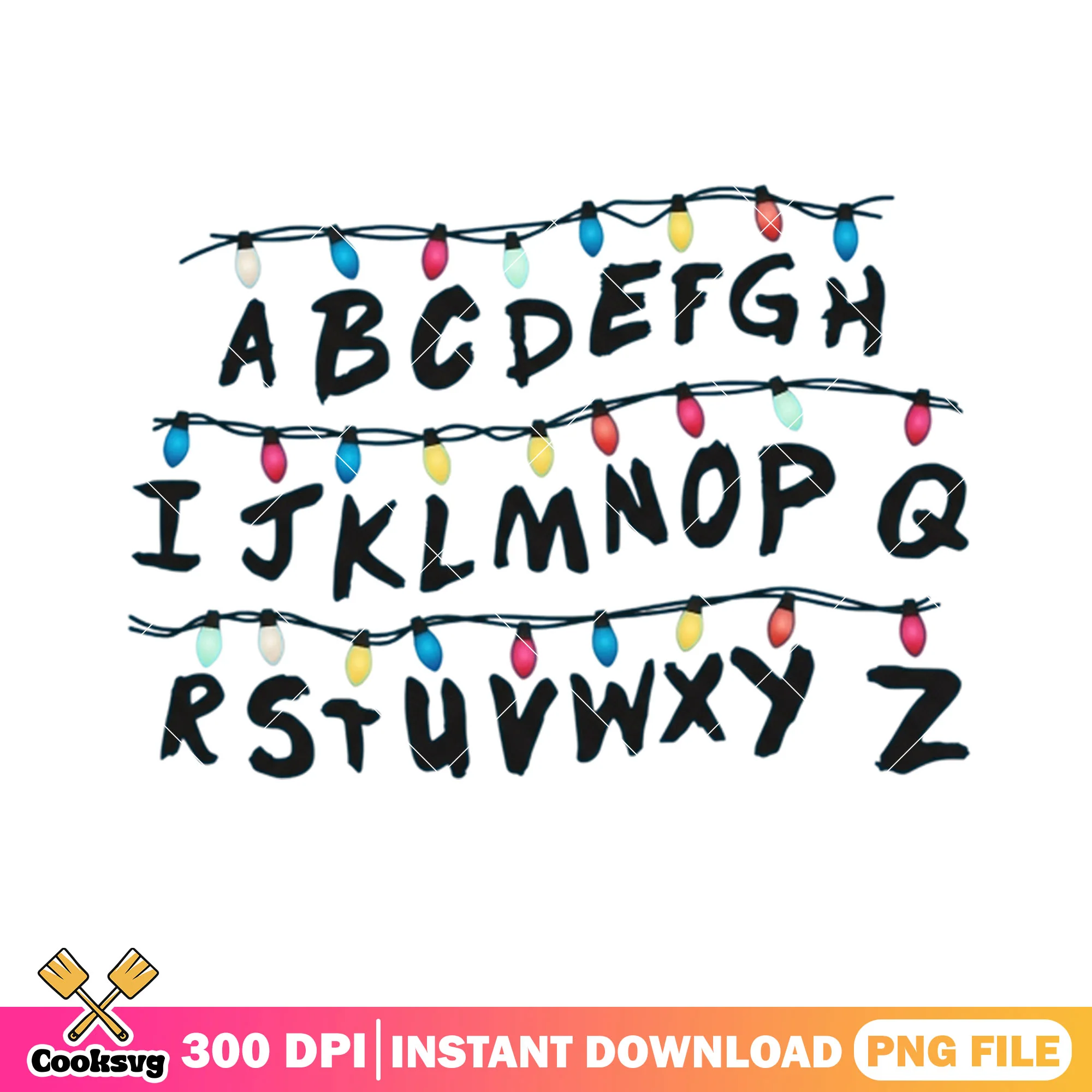 Xmas lights alphabet png, stranger things png, merry xmas png