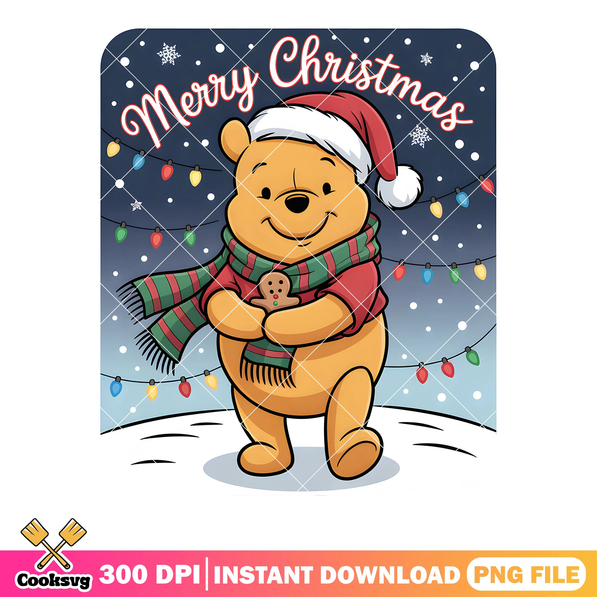 Xmas pooh and gingerbread png, pooh poster png, merry christmas png