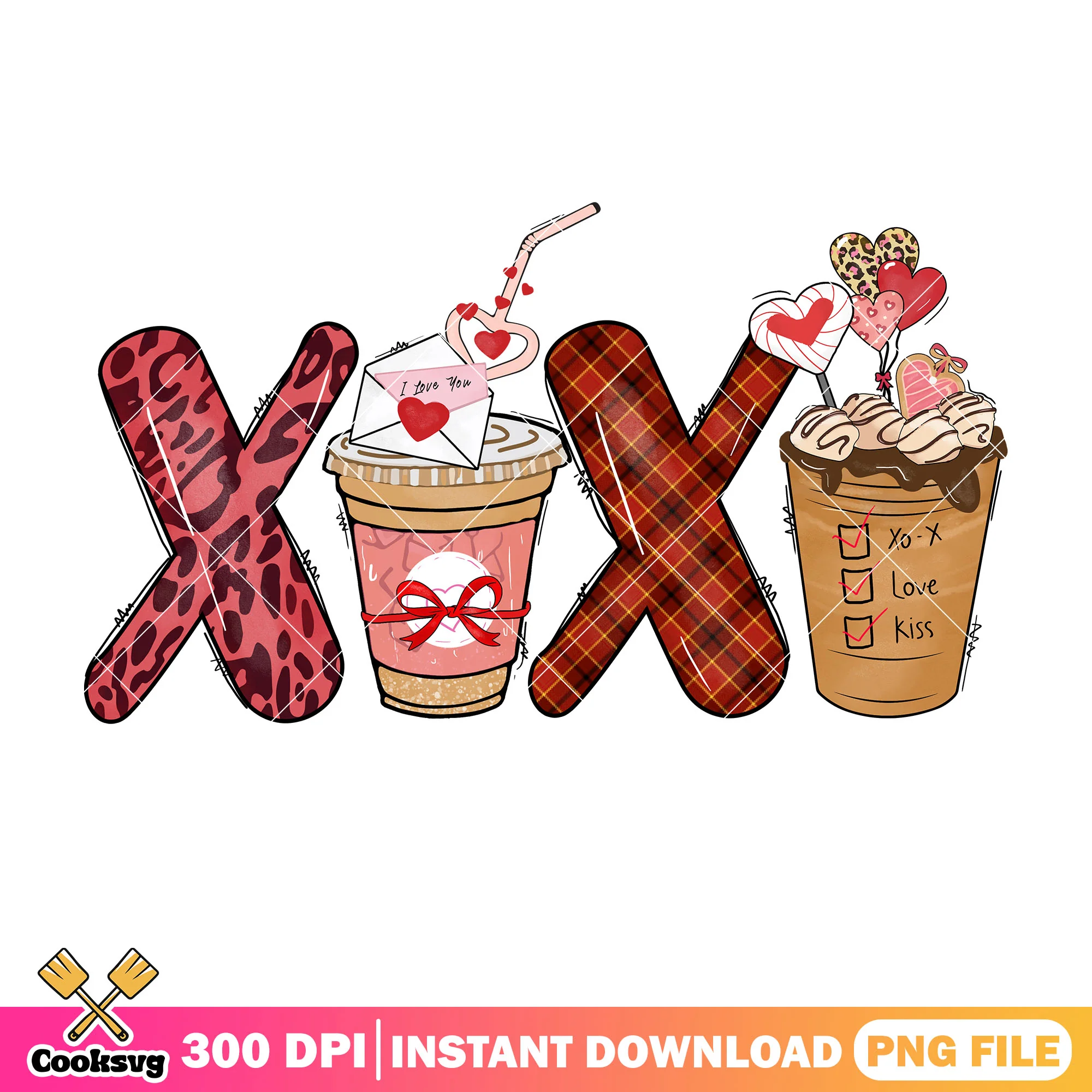 Xoxo valentine coffee png digital download, xoxo valentine png