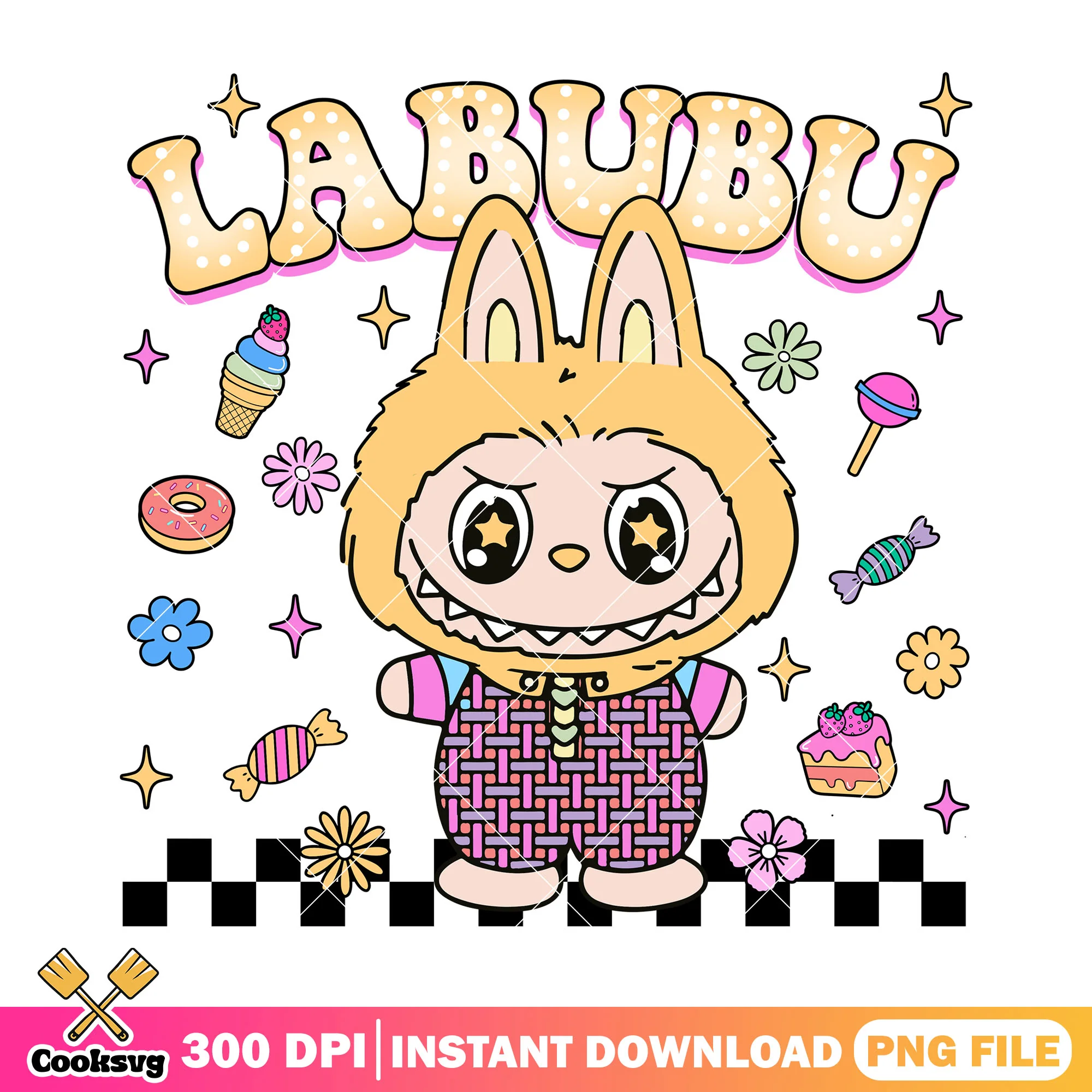 Yellow labubu baby monster png, labubu art png, labubu cute png