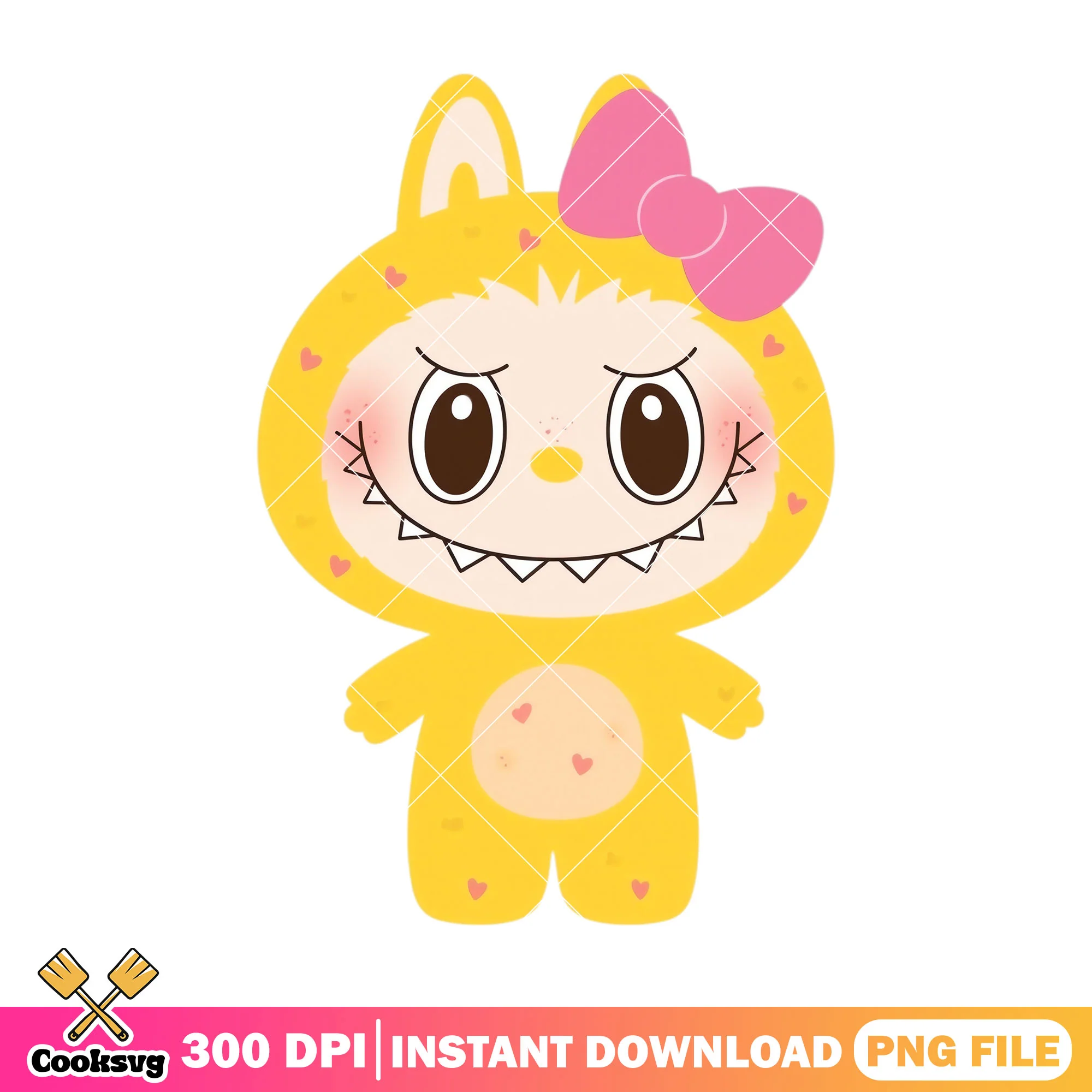 Yellow labubu monster png, labubu baby png, labubu happy png