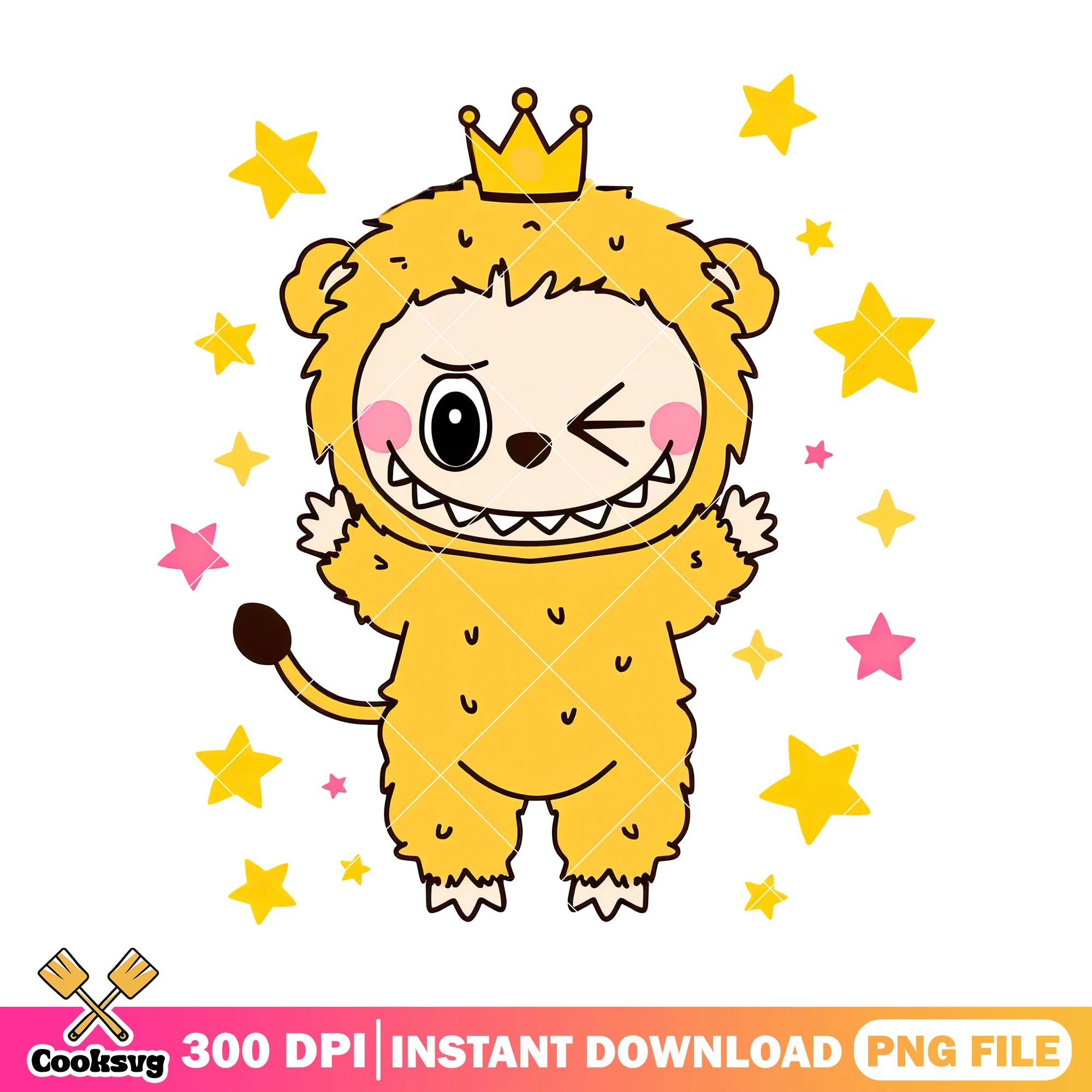 Yellow labubu wink png, king labubu png, labubu plush png