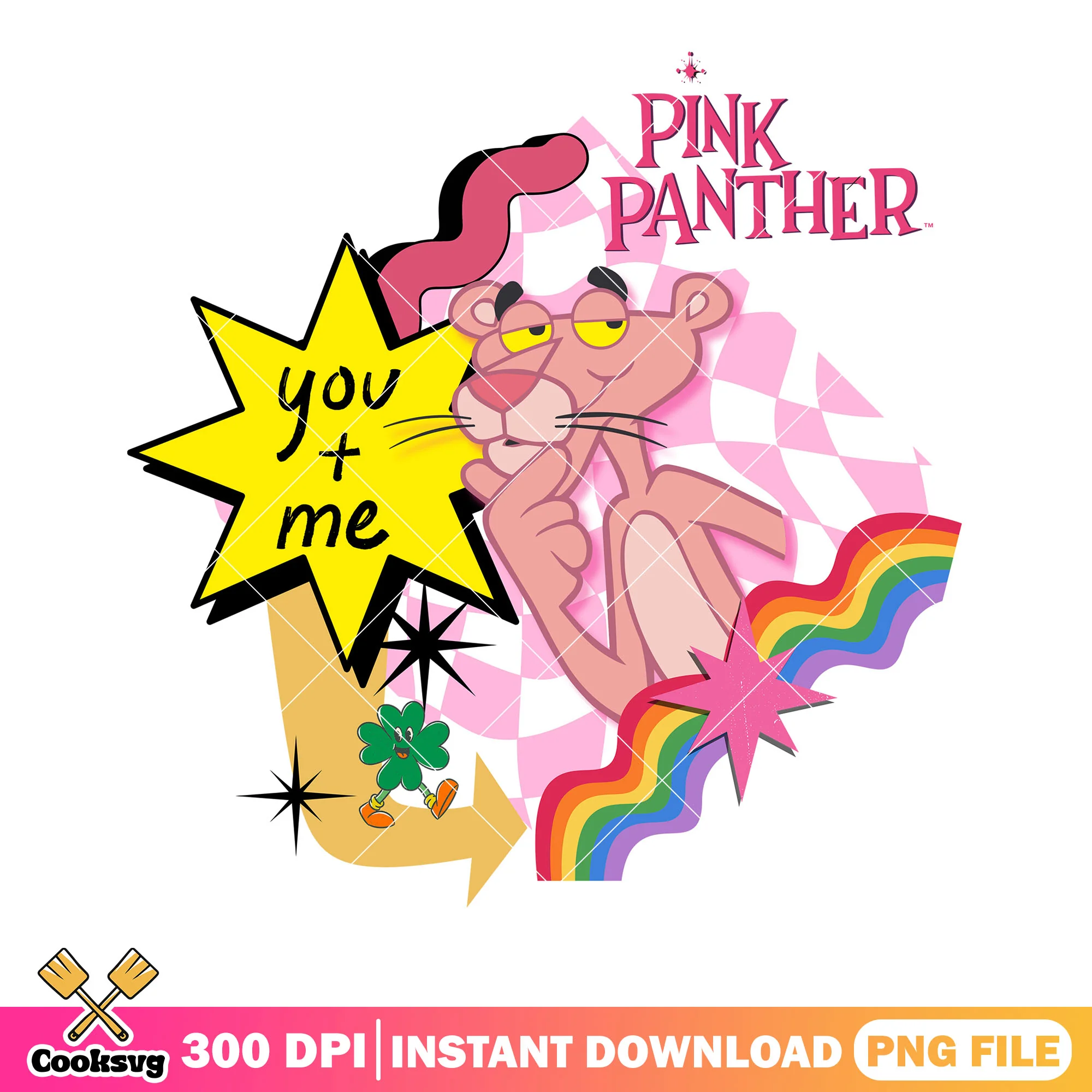 You and me rainbow png,  90s style png, pink panther cartoon png