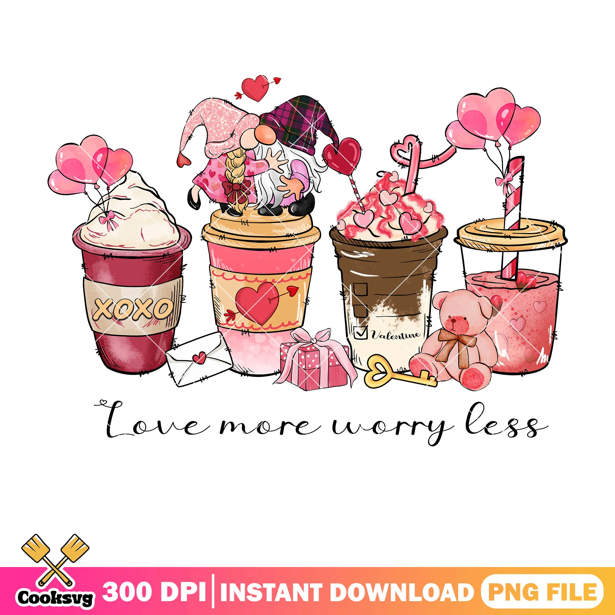 You just love more worry less png, valentine coffee png, valentine quote png