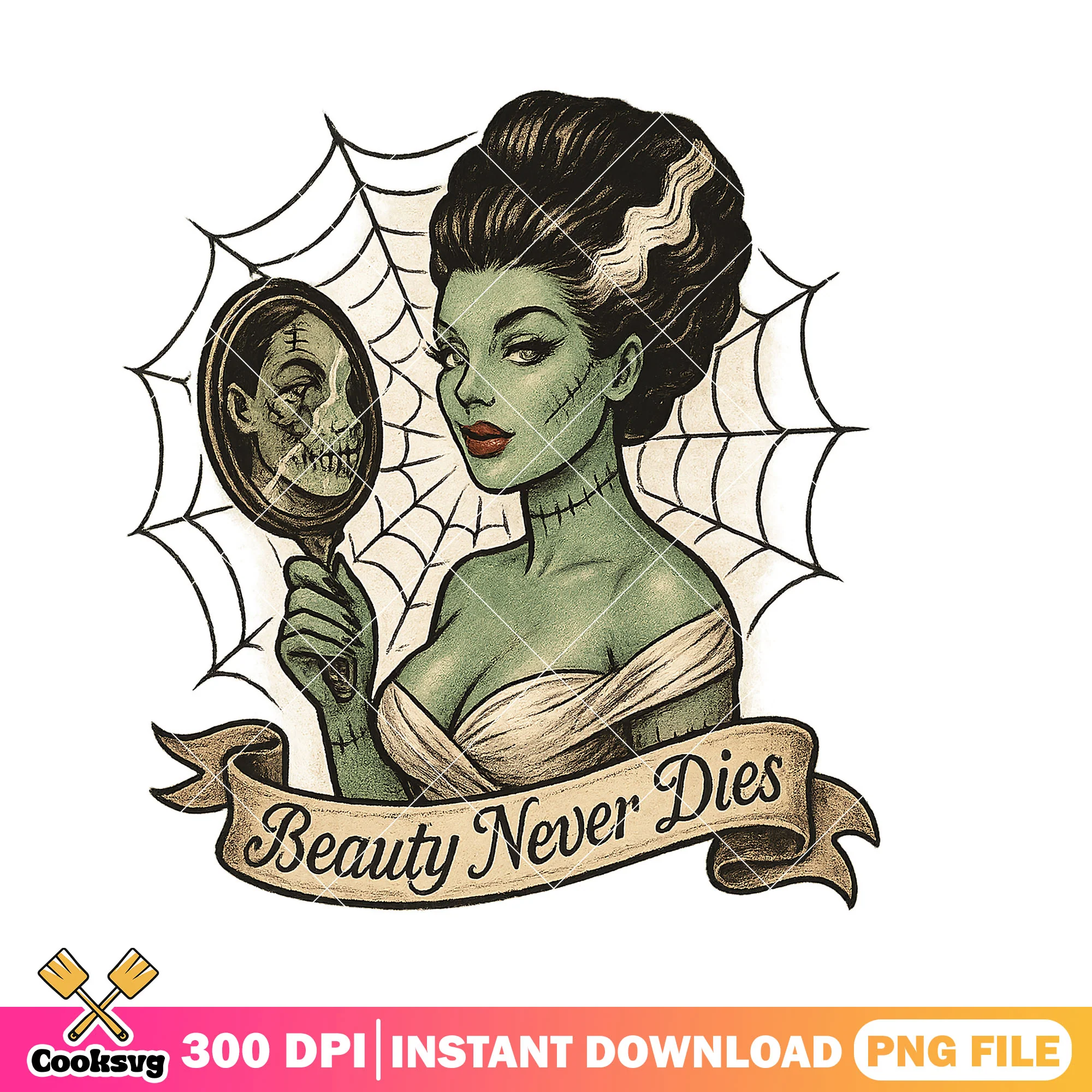 Zombie beauty mirror png, halloween costumes png, horror girl png