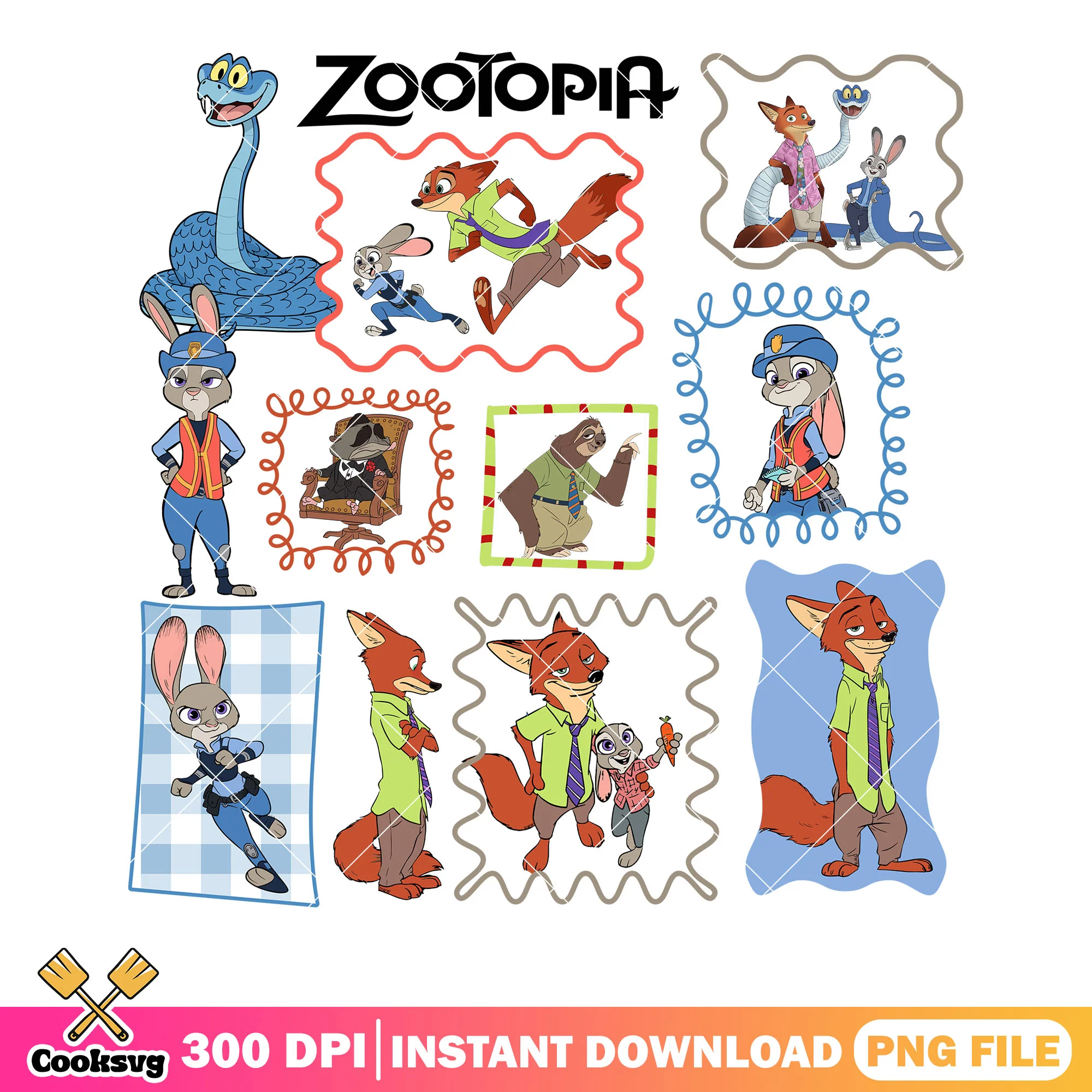 Zootopia stamp movies png, couple zootopia png, garry de snake png